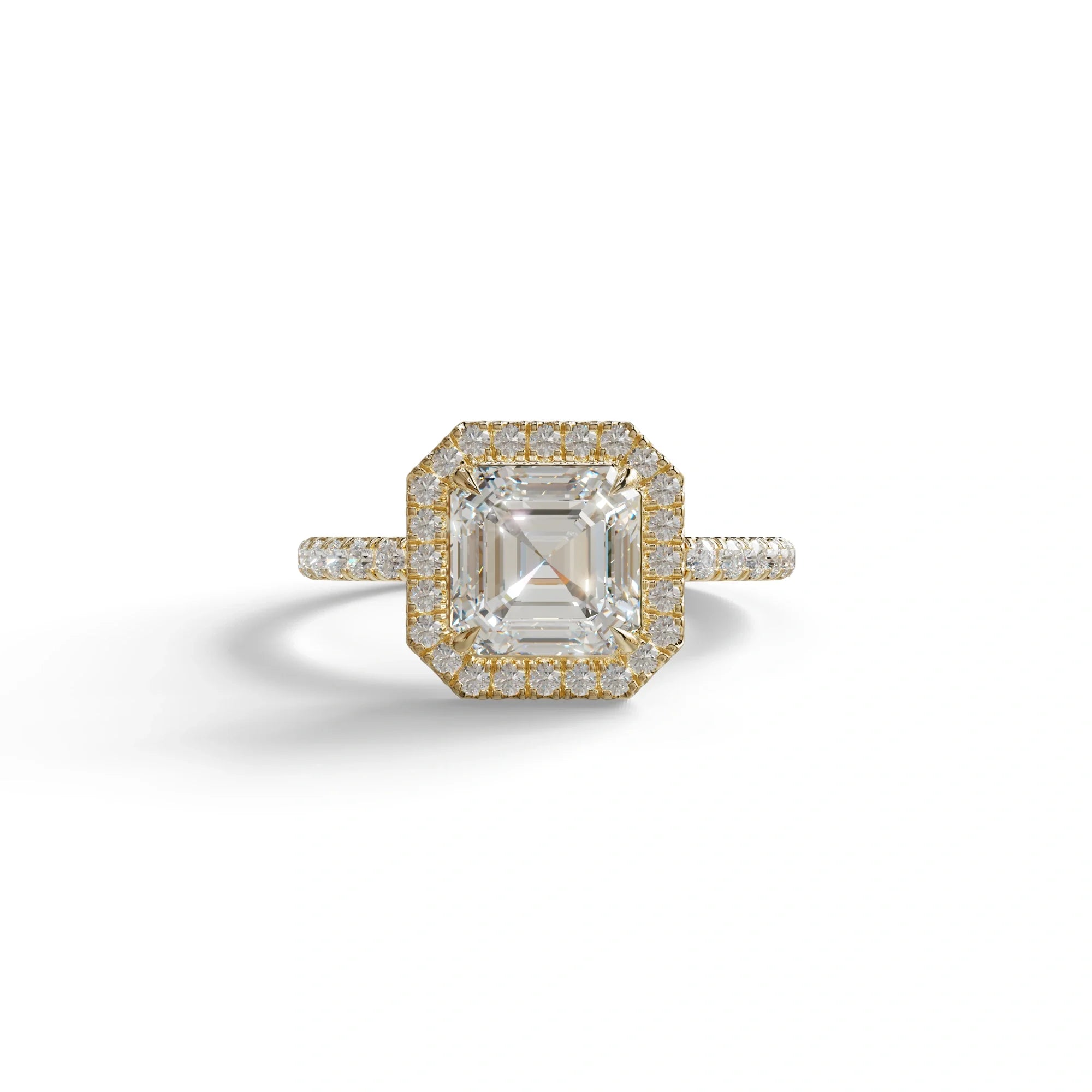 3.5 Ct E - VVS Asscher Cut Lab Diamond Halo & Pave Setting Ring - Up Glam - 10K Solid Gold / Yellow Gold