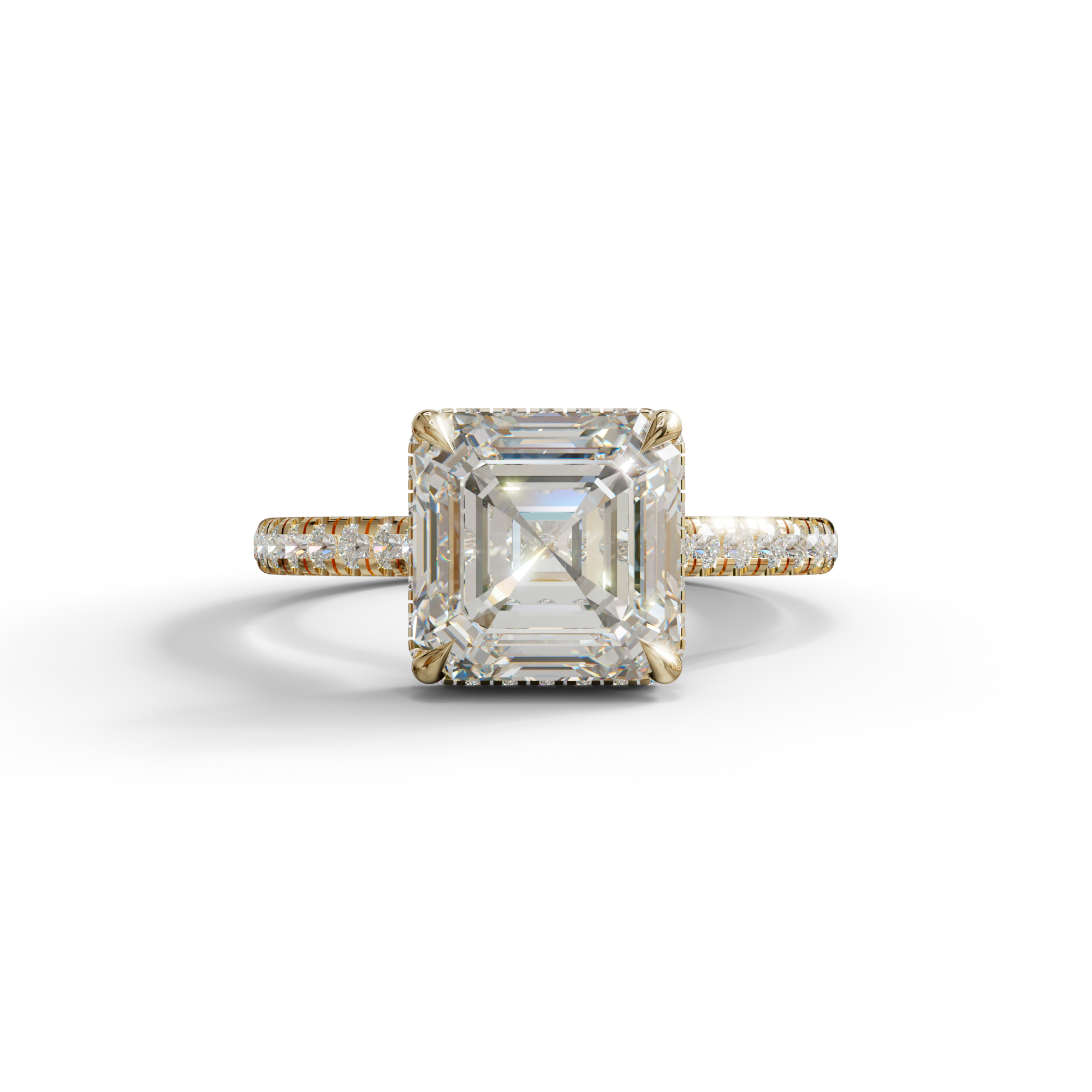 3.5 Carat E-VVS Asscher‑Cut Lab Diamond Engagement Ring with Halo and Pavé Accents - 10K Solid Gold / Yellow Gold