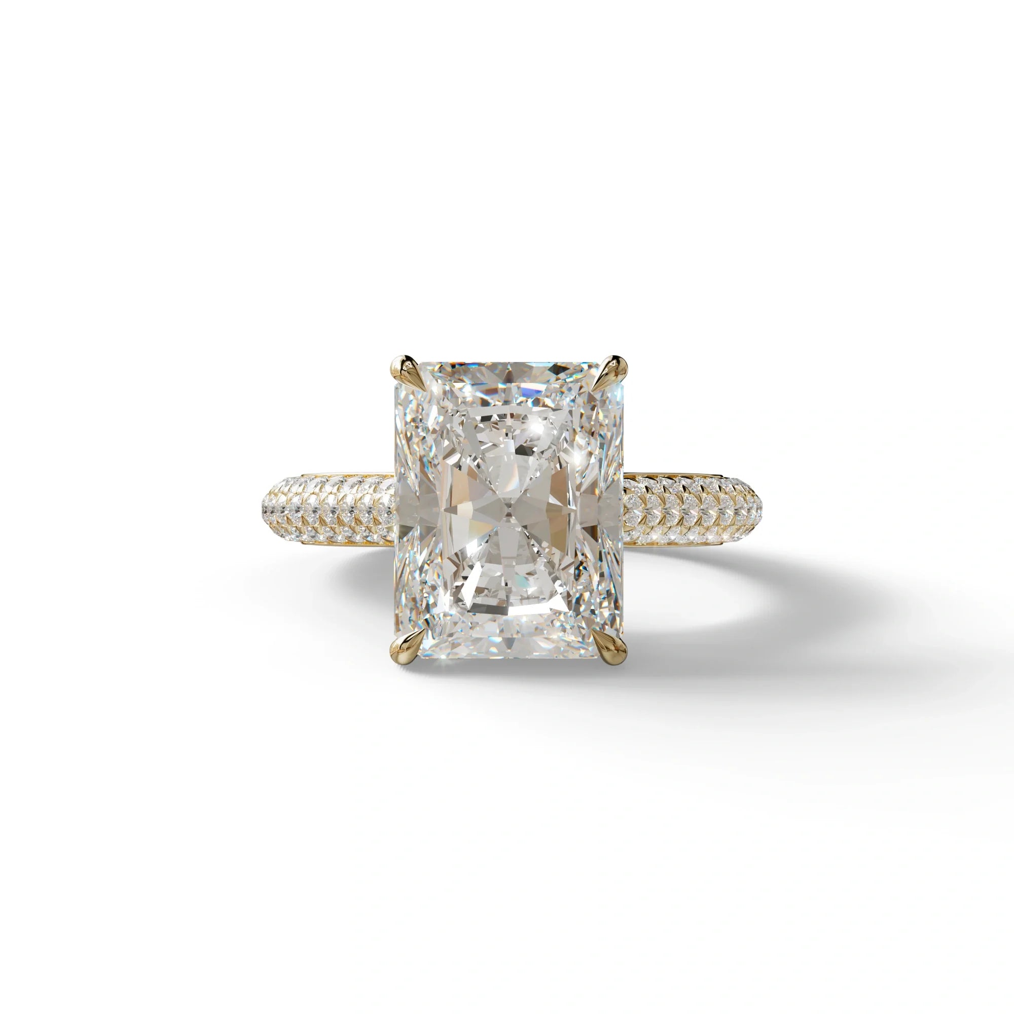 3 Carat Radiant Cut Hidden Halo & Pave Set Lab Diamond Ring - Riviera - 10K Solid Gold / Yellow Gold