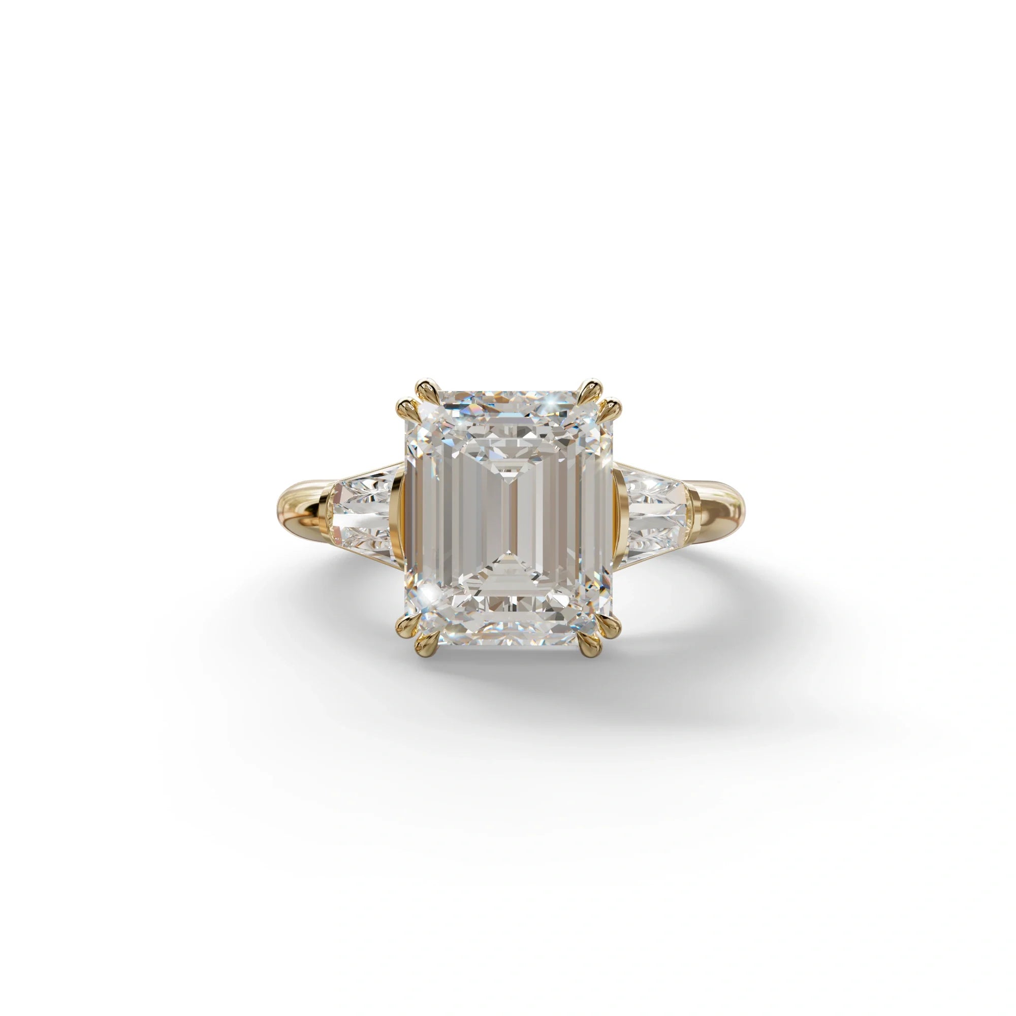 3 Carat E VVS Emerald & Baguette Cut Multi Stone Lab Diamond Ring - Lami - 10K Solid Gold / Yellow Gold