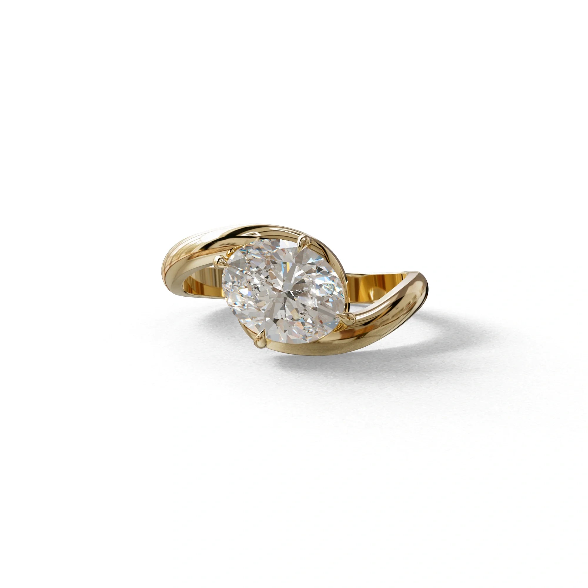2 Carat E VVS Oval Cut Lab Grown Diamond Ring | Curve Setting - Estella - 10K Solid Gold / Yellow Gold