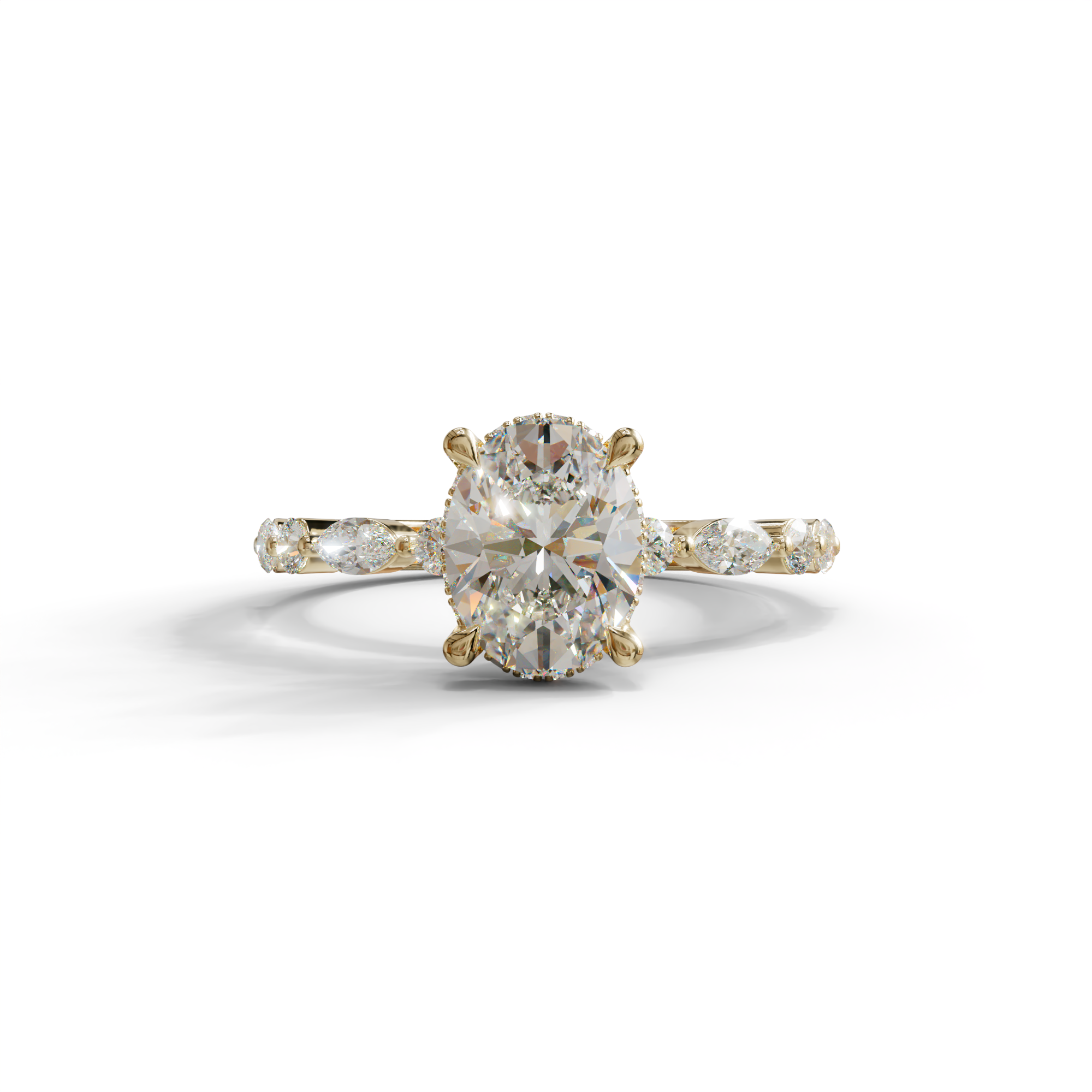 2 Carat E-VVS Oval Cut Hidden Halo & Pave Lab Diamond Ring - Laina - 10K Solid Gold / Yellow Gold