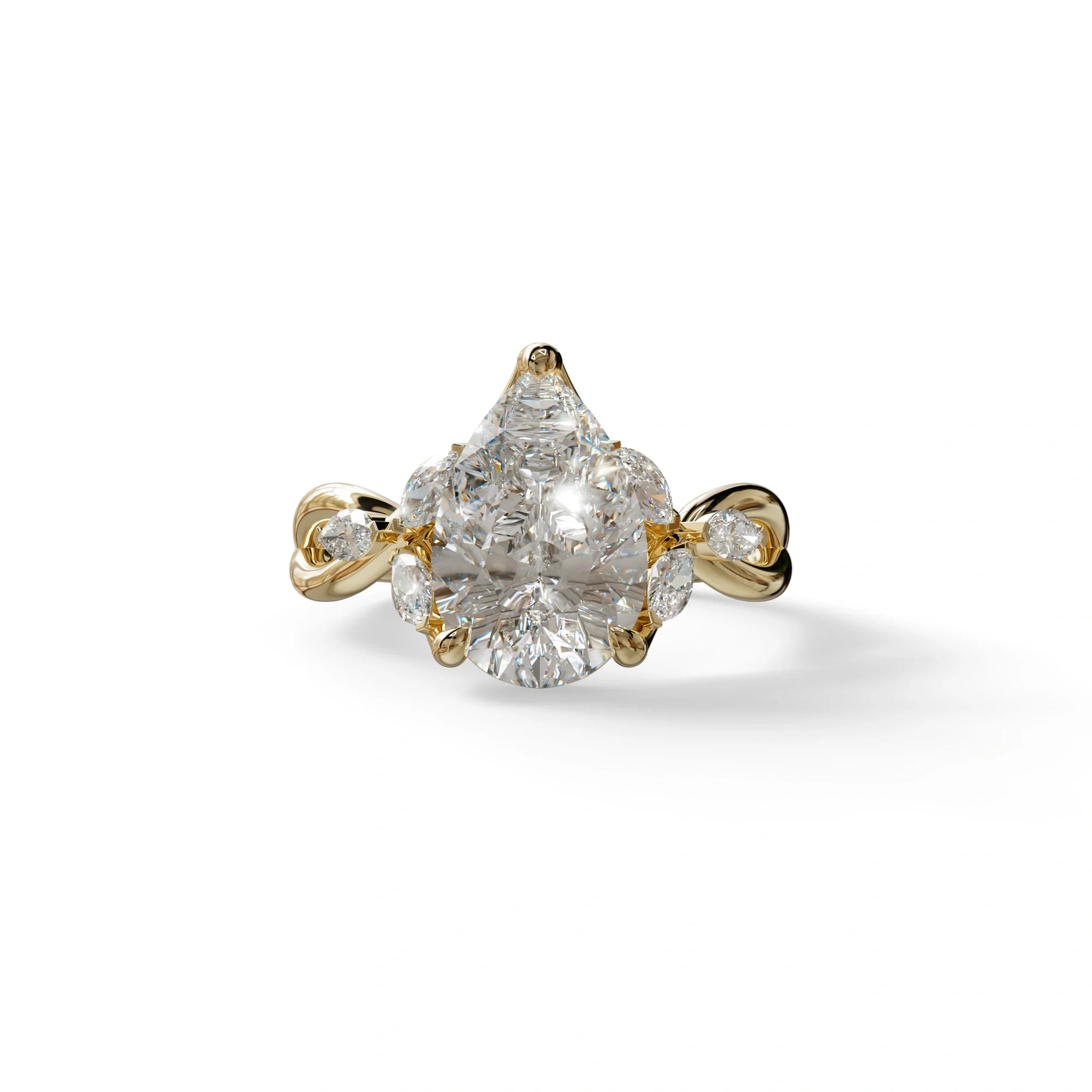 3 Carat E-VVS Pear Cut Cluster-Vintage Setting Lab Grown Diamond Ring - Celena - 10K Solid Gold / Yellow Gold