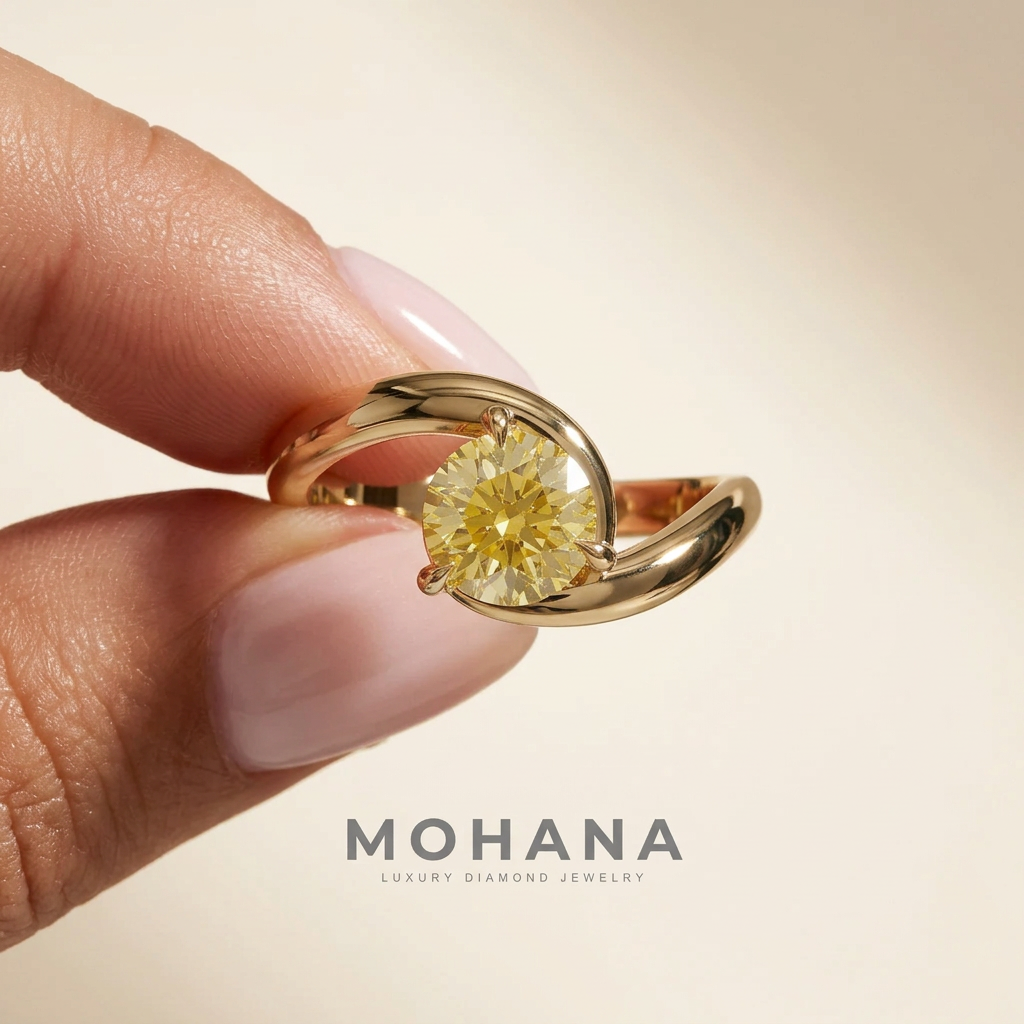 1.5 Carat Yellow Lab Grown Diamond Engagement Ring – Round Cut Solitaire | Tauras - Engagement Ring