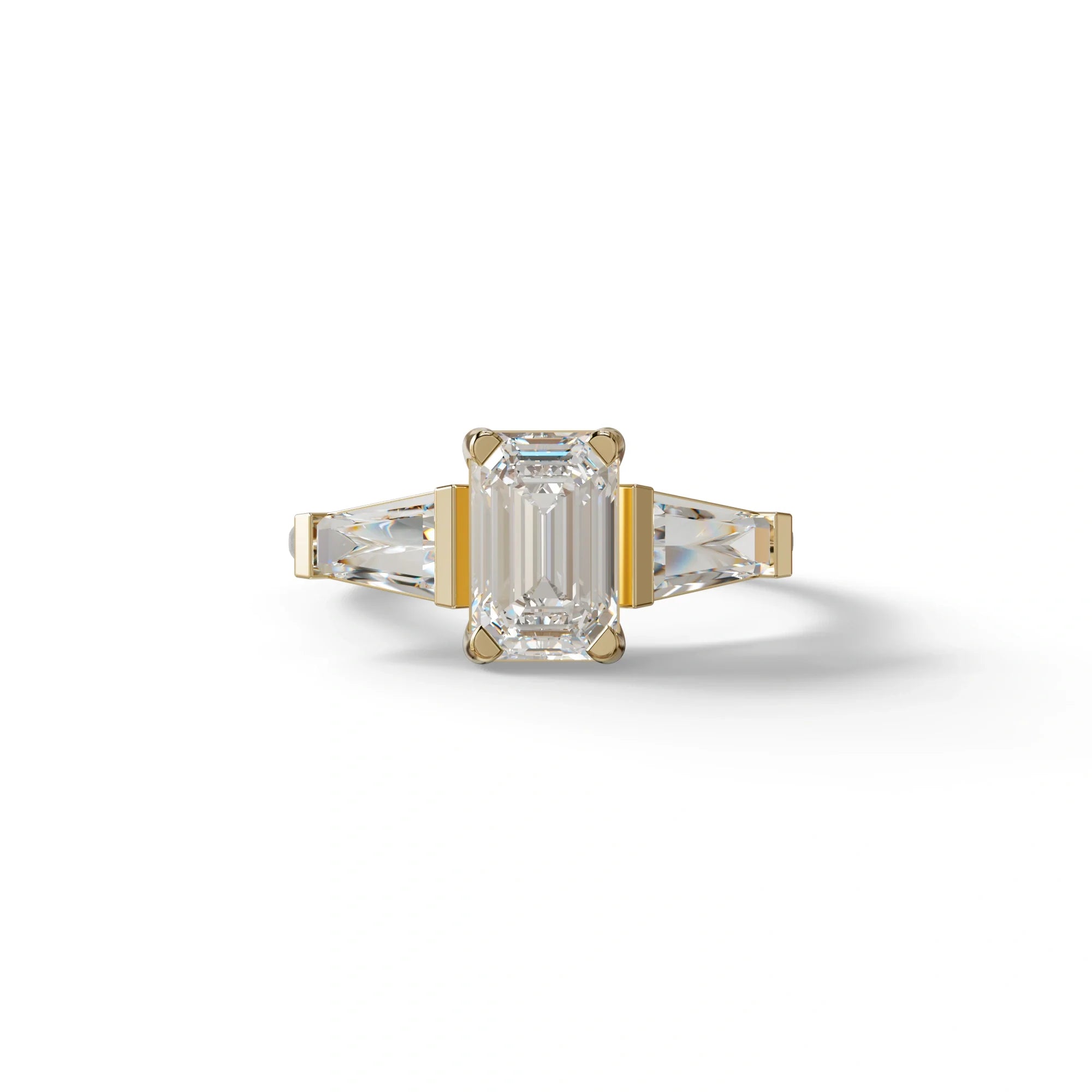 1.50 Carat E VVS Emerald With Tapered Cut Lab Grown Diamond Ring - Libra - 10K Solid Gold / Yellow Gold