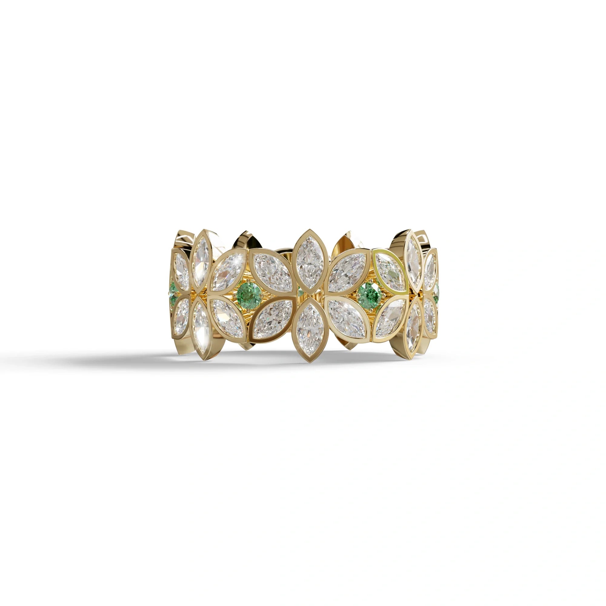 18K Gold Floral Eternity Band: Marquise Diamond & Round Diamond Full Eternity Band - 10K Solid Gold / Yellow Gold