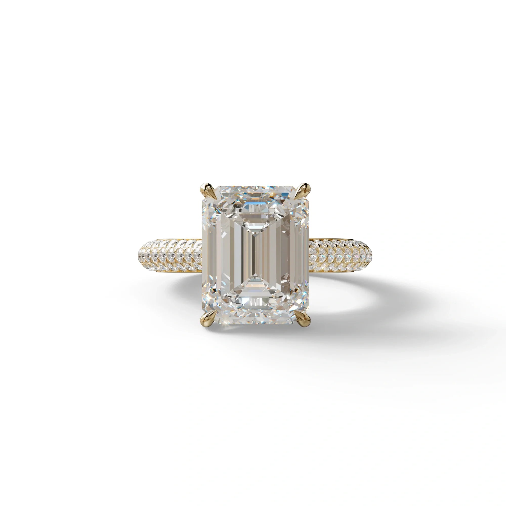 3 Carat Emerald Cut Hidden Halo & Pave Set Lab Diamond Ring - Emme - 10K Solid Gold / Yellow Gold