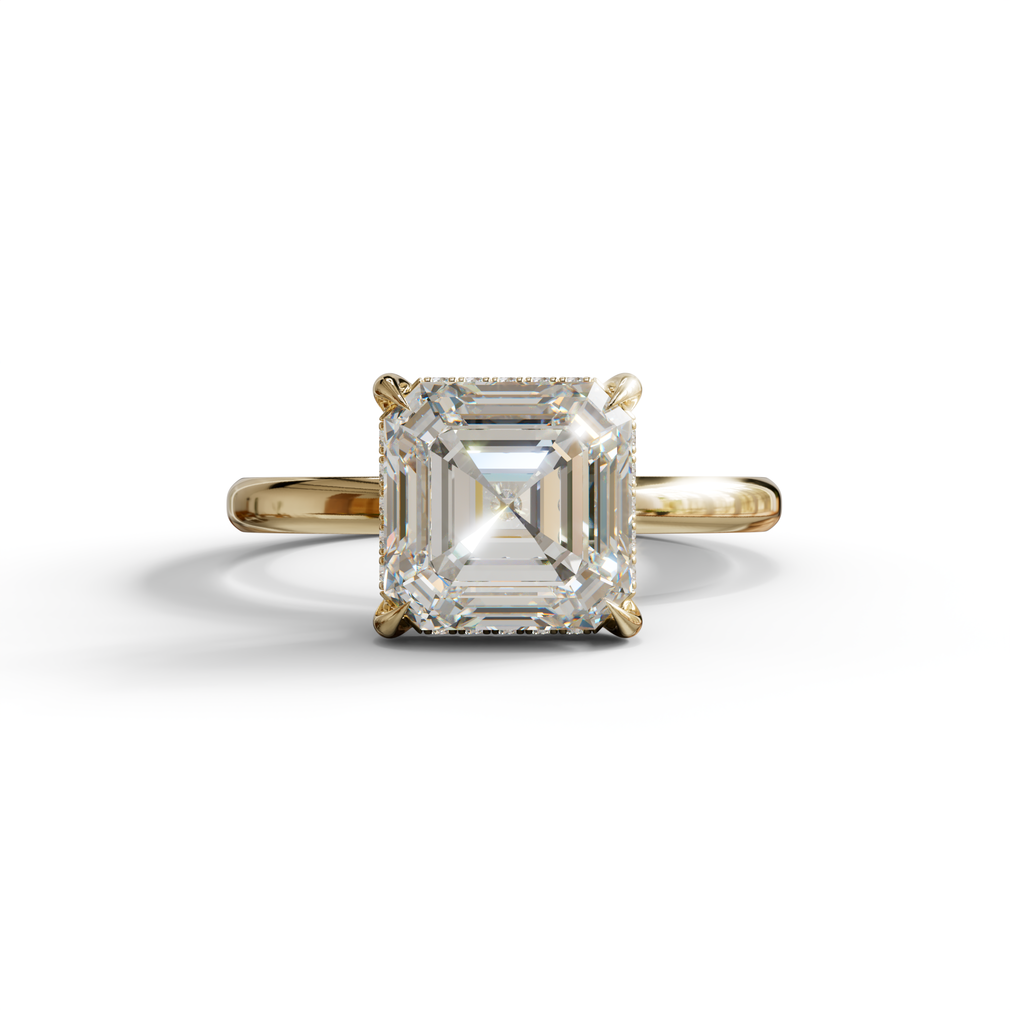 2.5 Carat E-VVS Asscher Cut Hidden Halo Setting Lab Grown Diamond Ring - 10K Solid Gold / Yellow Gold