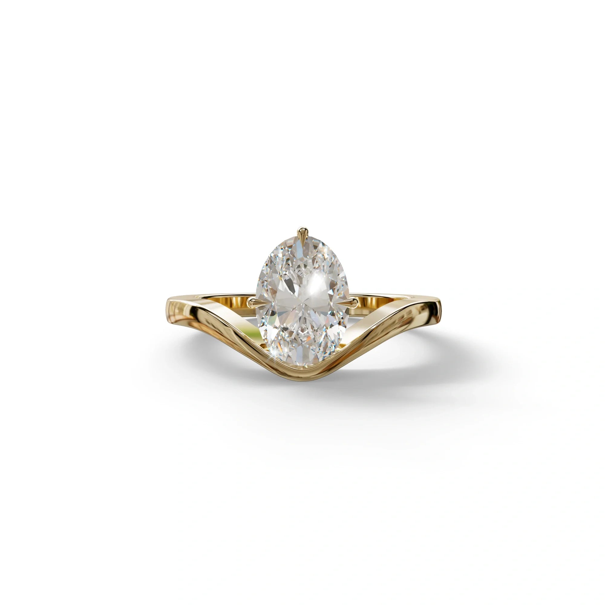 2 Carat Oval Cut Solitaire Lab Grown Diamond Engagement Ring | Nested Diamond Ring - Aura - 10K Solid Gold / Yellow Gold
