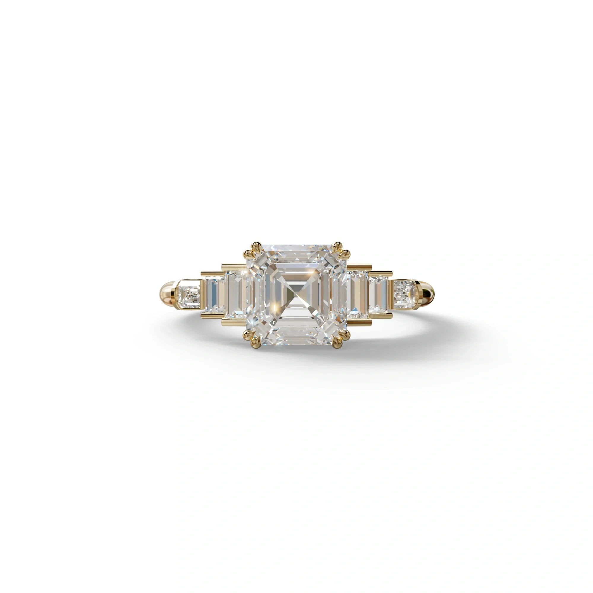 3 Carat E-VVS Asscher Three Stone Lab grown Diamond Ring - Vetra - 10K Solid Gold / Yellow Gold