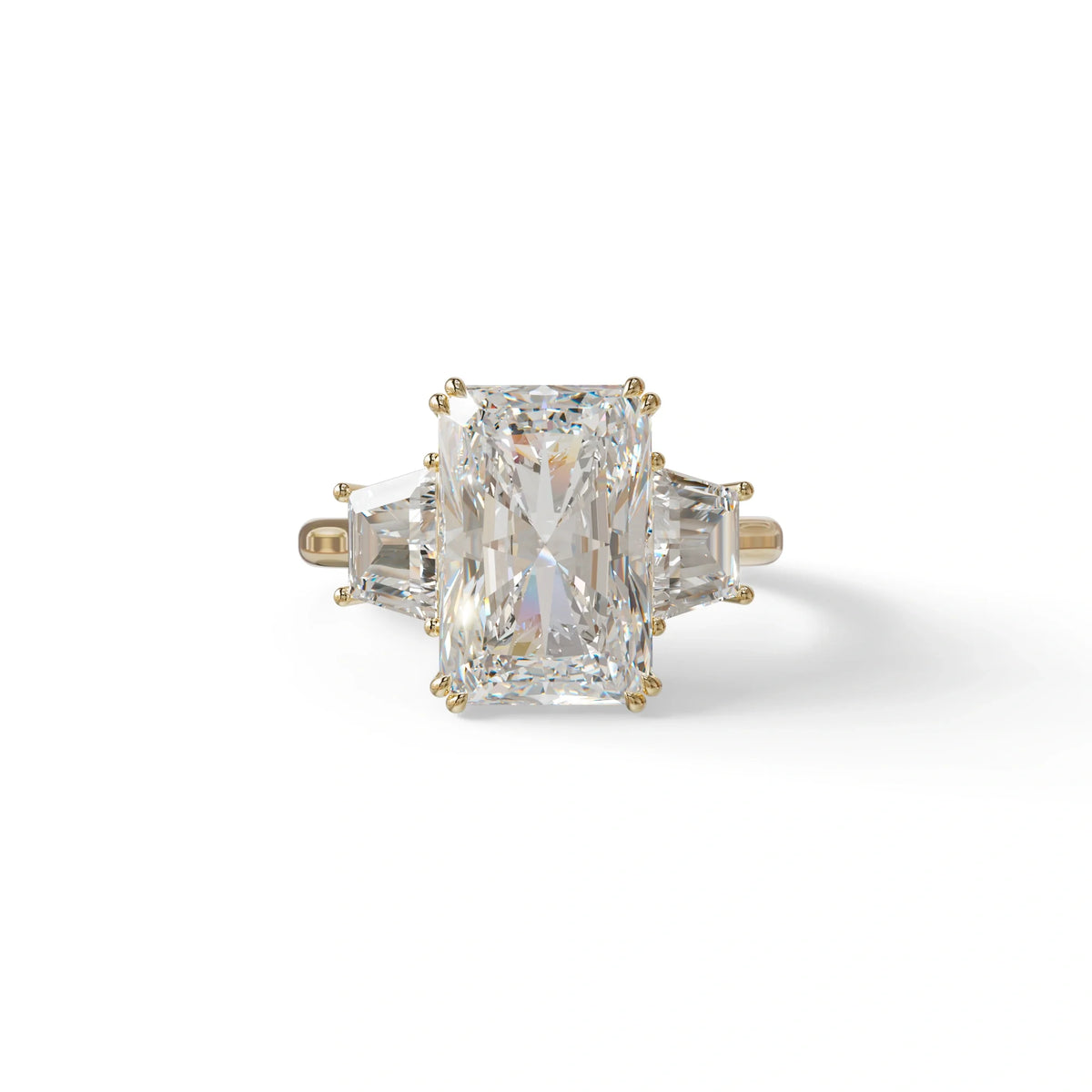 4 Ct Radiant Cut Lab Grown Diamond Three Stone Engagement Ring - Tacori - 10K Solid Gold / Yellow Gold