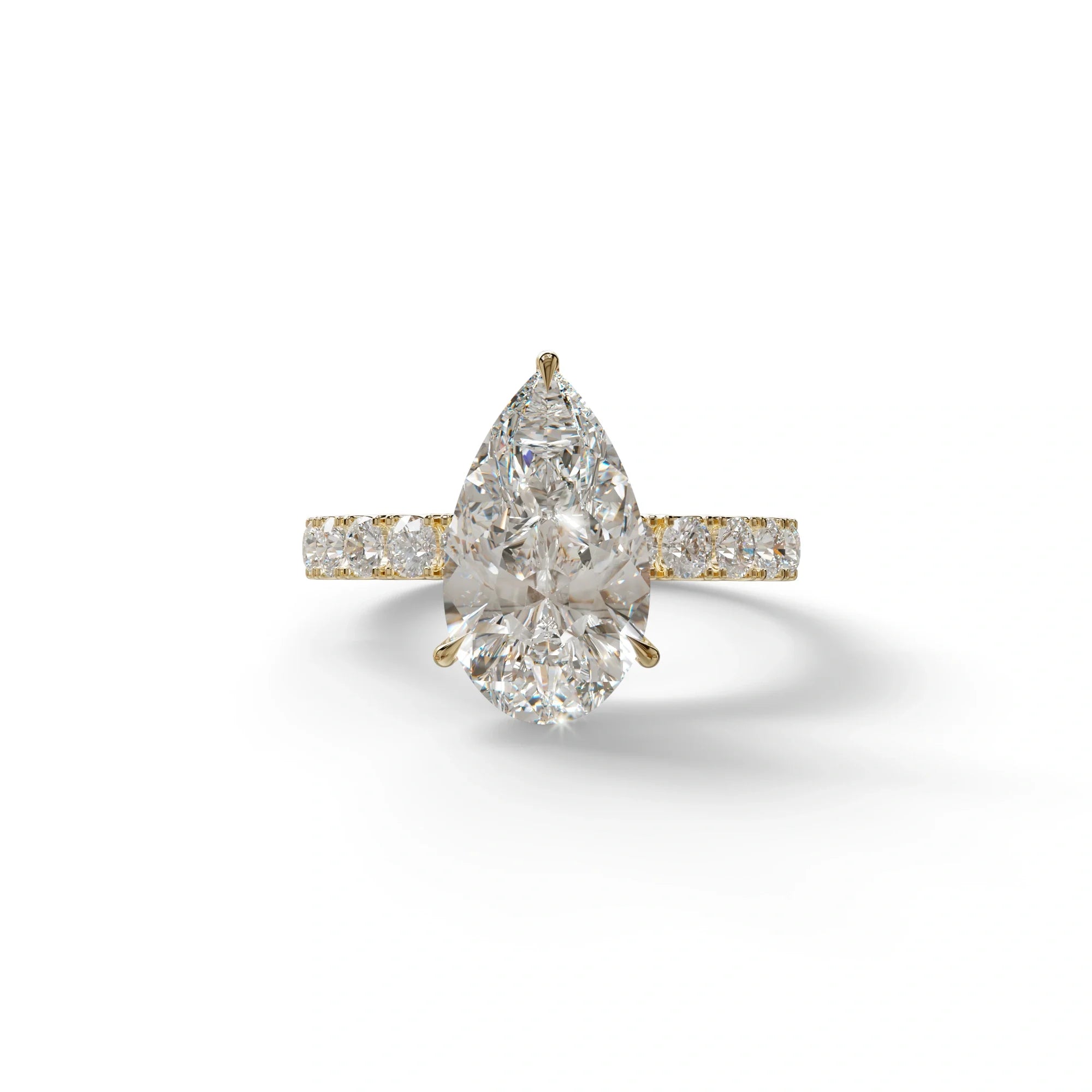 3 Carat E VVS Pear Shaped Hidden Halo Lab Diamond Engagement Ring - Feesia - 10K Solid Gold / Yellow Gold