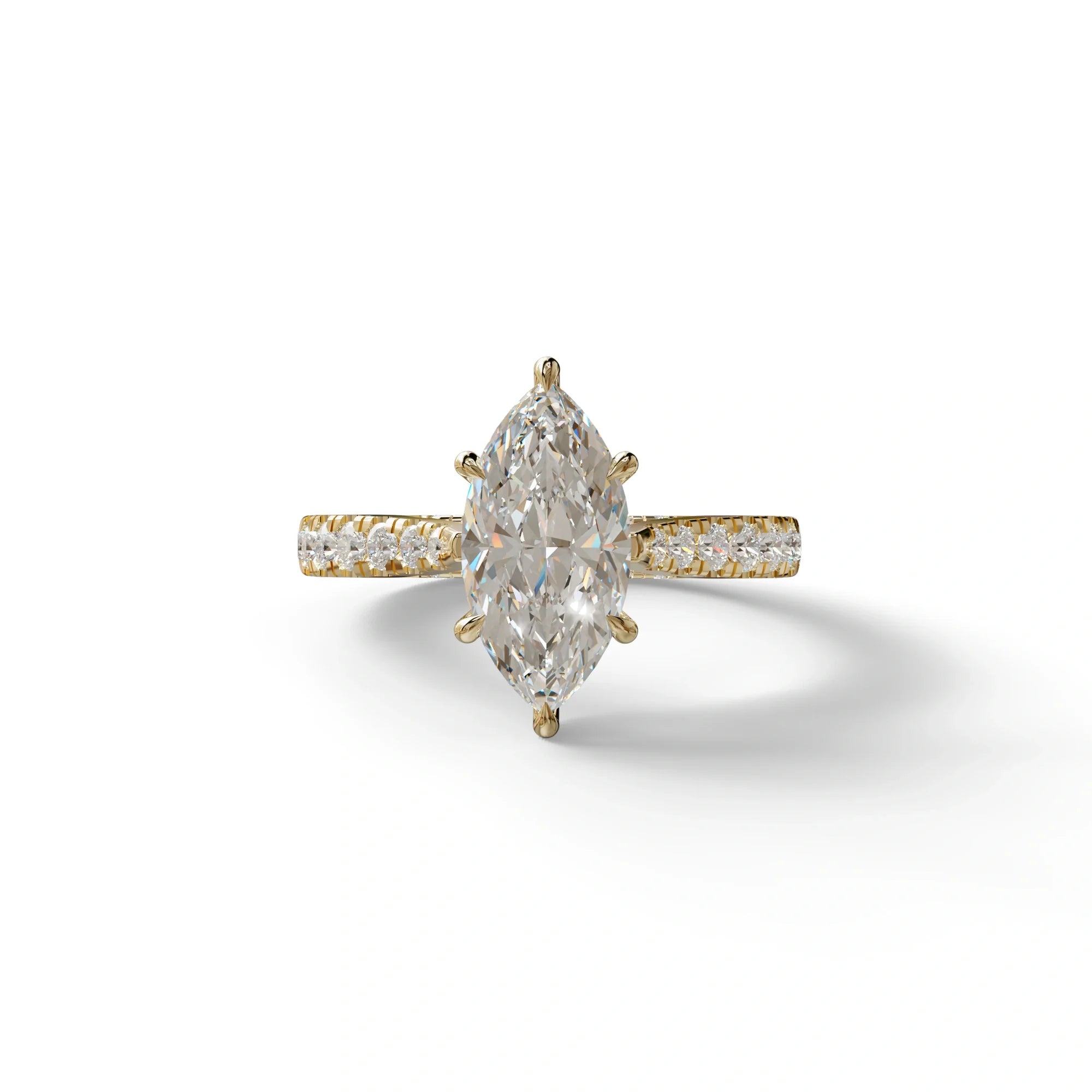 1.5 Carat E-VVS Marquise Cut Lab Diamond Hidden Halo & Pave Ring - Ash - 10K Solid Gold / Yellow Gold