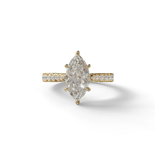1.5 Carat E-VVS Marquise Cut Lab Diamond Hidden Halo & Pave Ring - Ash - 10K Solid Gold / Yellow Gold