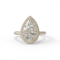 3 Carat E/VVS Pear Cut Halo & Pave Setting Lab Grown Diamond Setting Ring - 10K Solid Gold / Yellow Gold