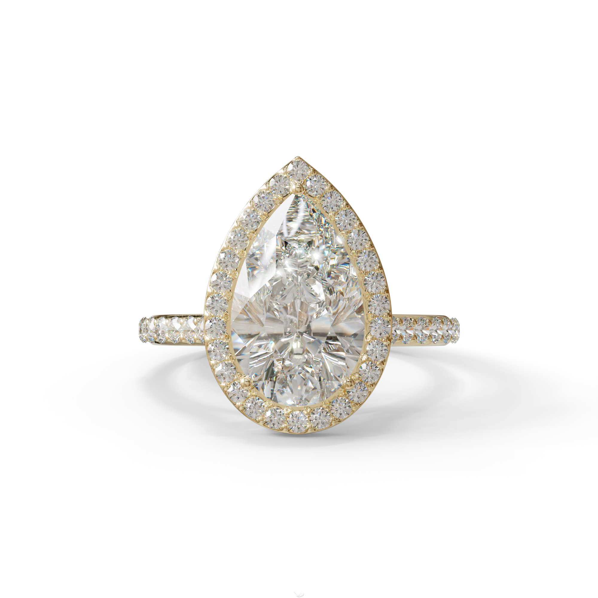 3 Carat E/VVS Pear Cut Halo & Pave Setting Lab Grown Diamond Setting Ring - 10K Solid Gold / Yellow Gold