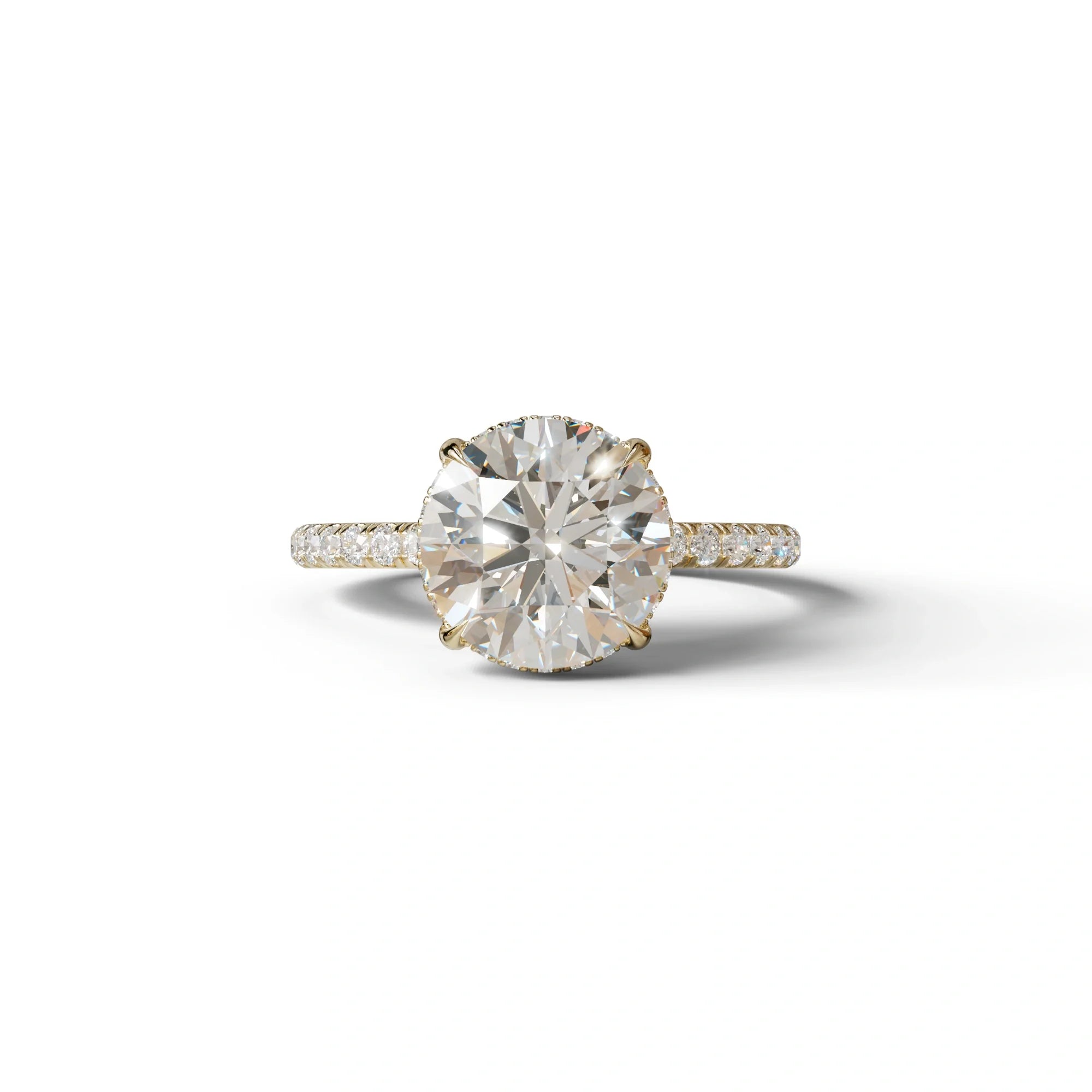 3.5 Carat E-VVS Round Cut Lab Diamond Ring - Halo & Pave Setting Wedding Ring - 10K Solid Gold / Yellow Gold