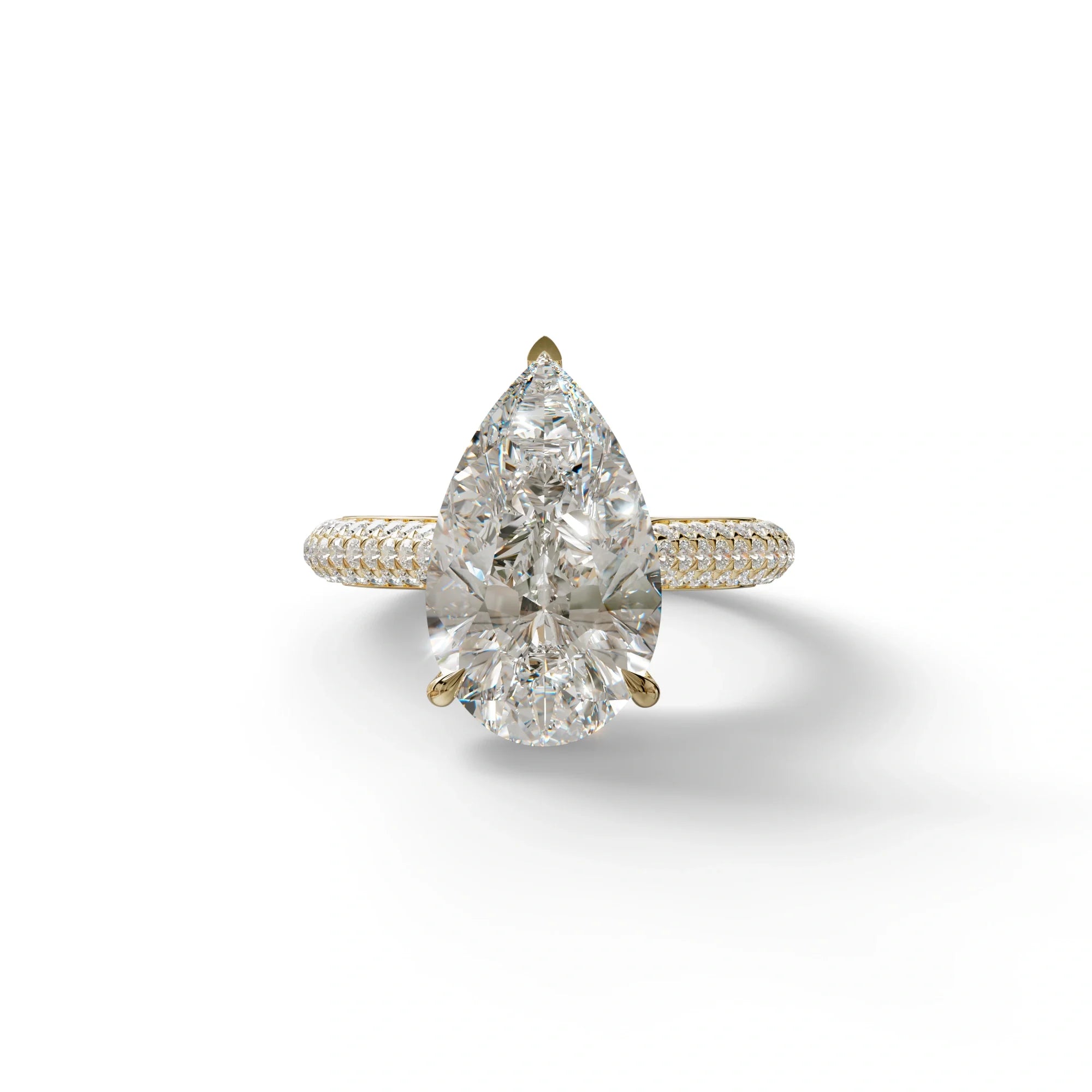 3 Carat Pear Shaped Hidden Halo Lab Diamond Engagement Ring - Alina - 10K Solid Gold / Yellow Gold