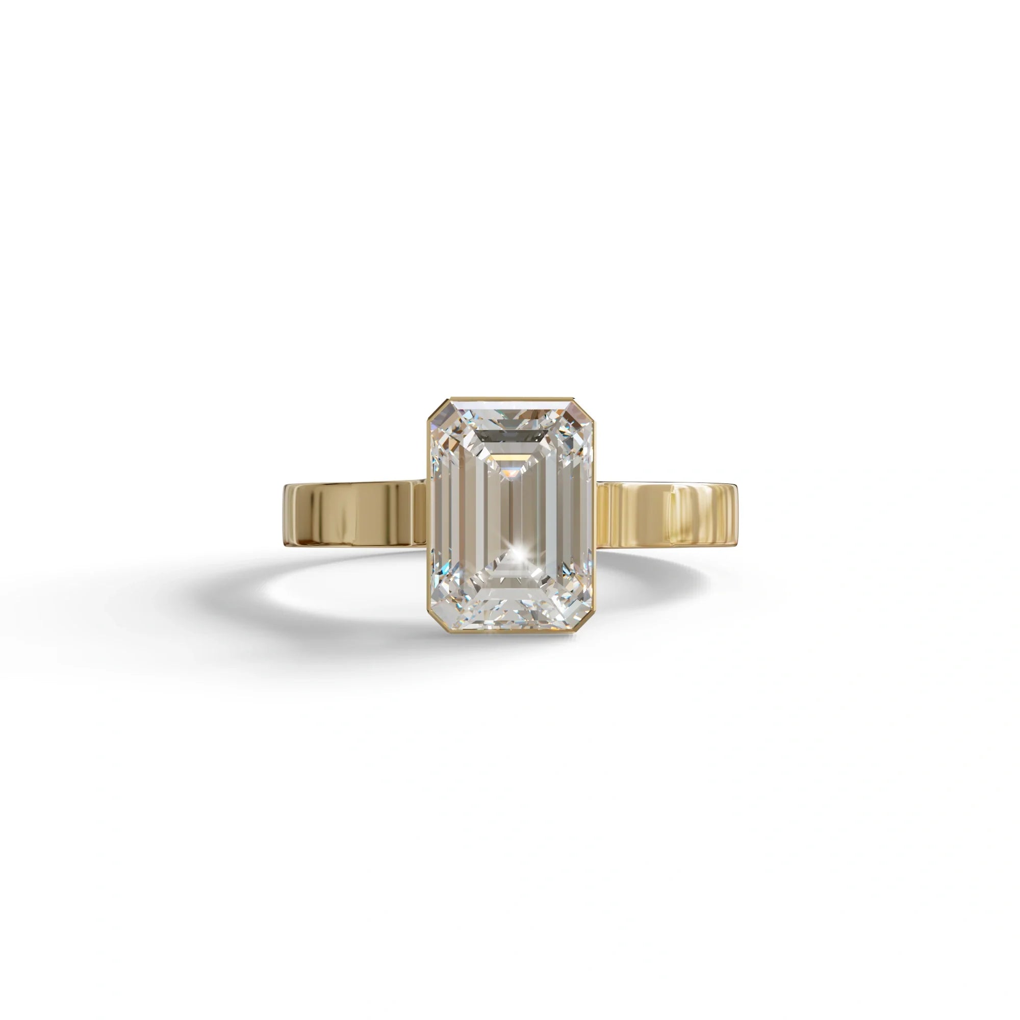 3 Carat bezel Set Emerald cut Lab Grown Diamond Solitaire Engagement Ring - Zelora - 10K Solid Gold / Yellow Gold