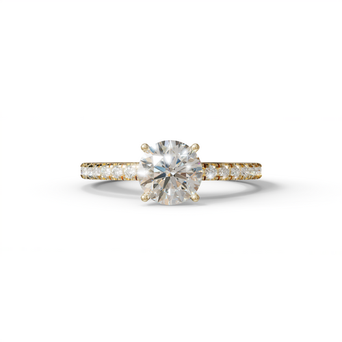 1.5 Carat E VVS Round Lab Diamond Ring - Classic Pave Set Ring - 10K Solid Gold / Yellow Gold