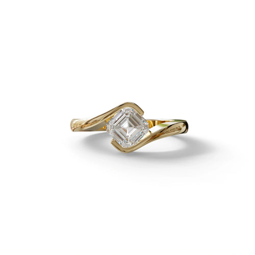 1.5 Carat E VVS Asscher Cut Half Bezel Lab Grown Diamond Ring - Aquarius - 10K Solid Gold / Yellow Gold