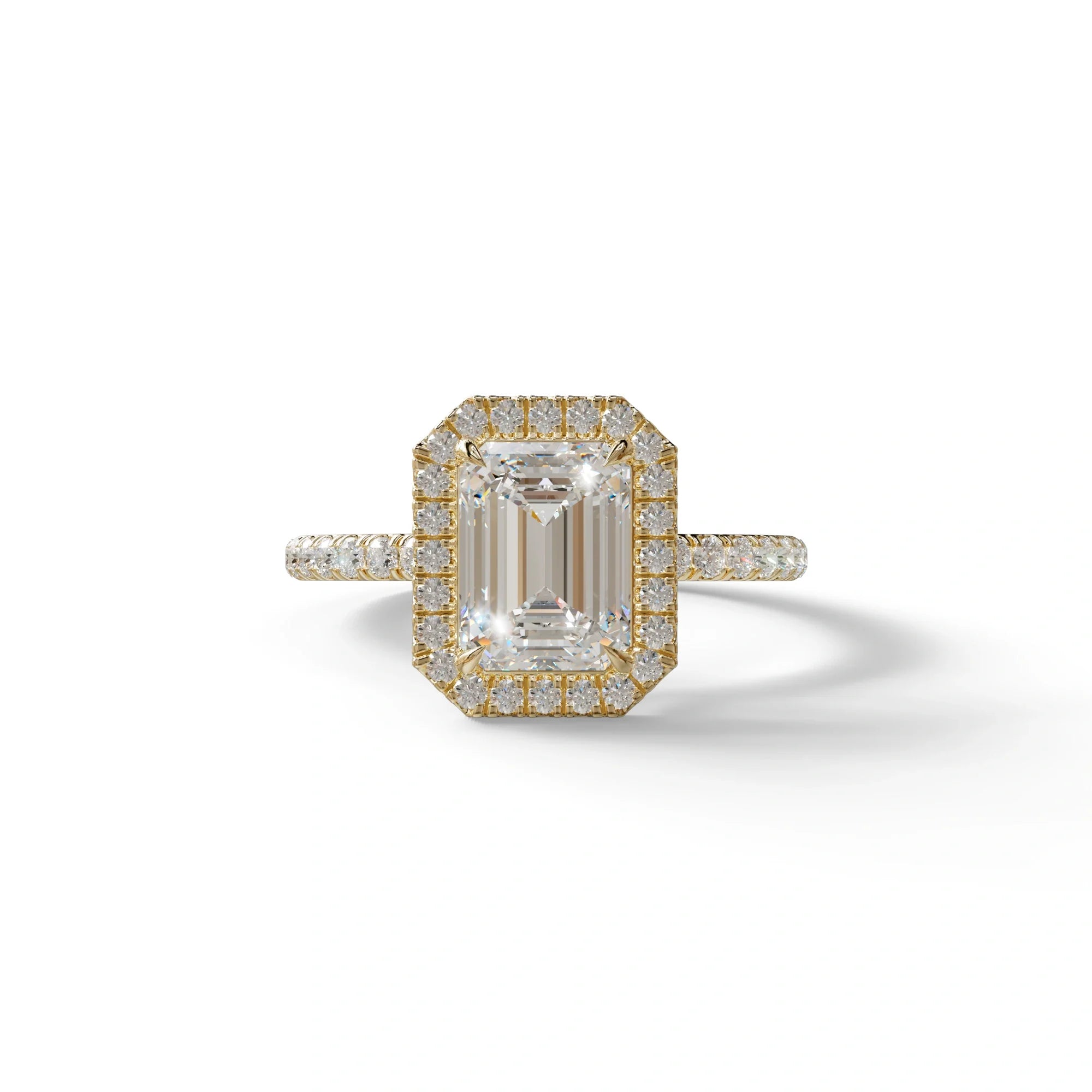 E-VVS Emerald Cut Halo & Pave Lab Grown Diamond Engagement Ring - Viola - 2 Carat / 10K Solid Gold / Yellow Gold