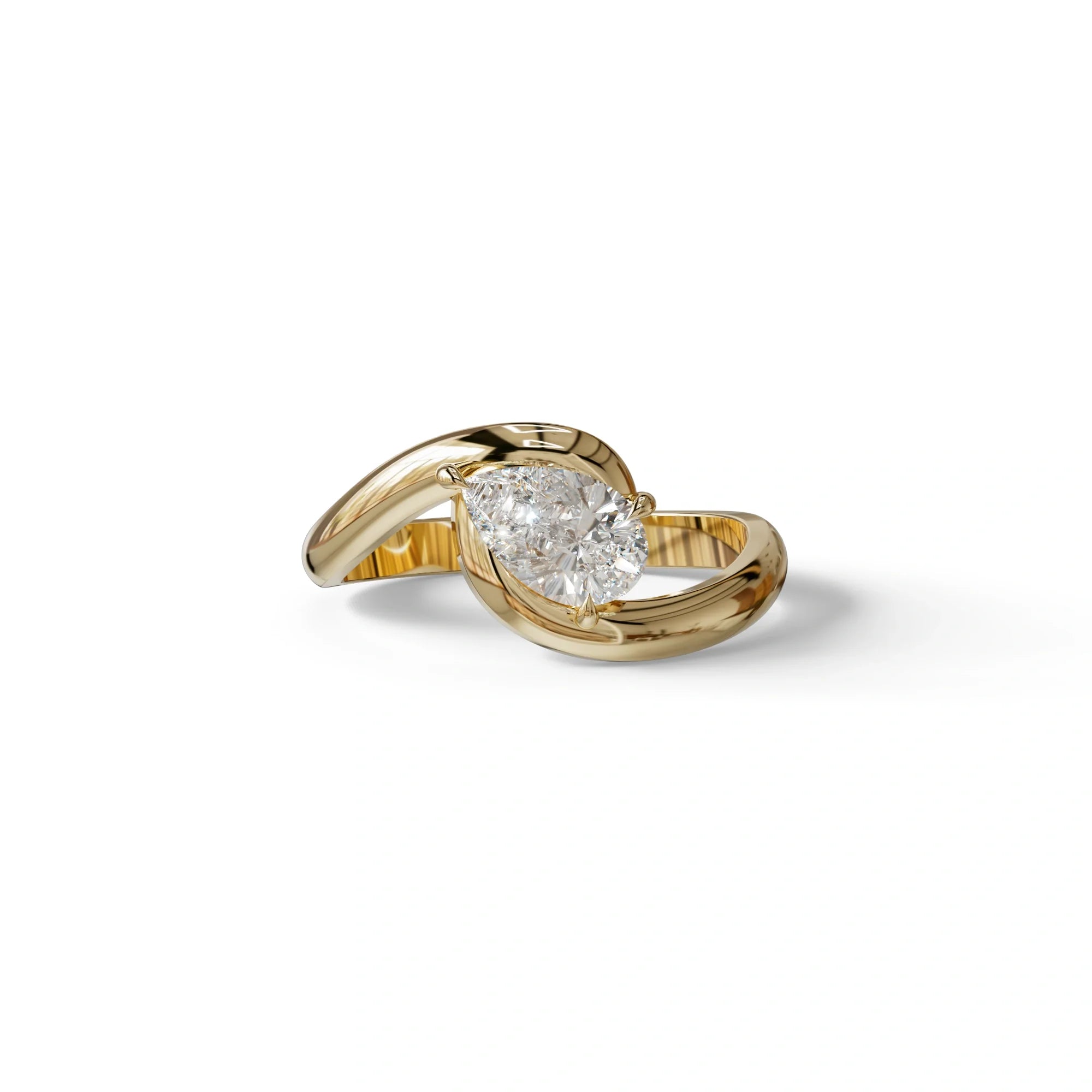 1 Carat E VVS Pear Cut Solitaire Lab Grown Diamond Ring - Maniya - 10K Solid Gold / Yellow Gold