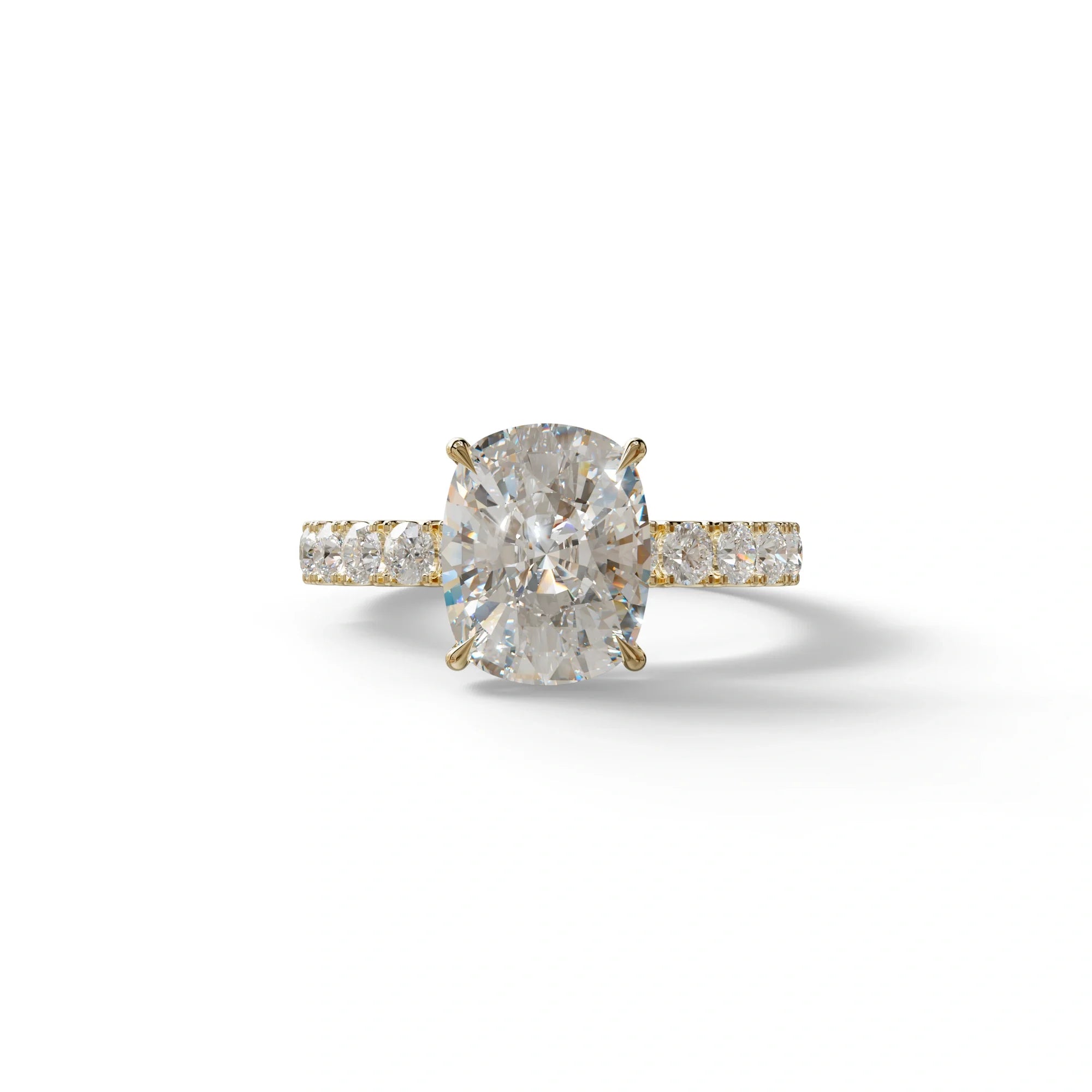 4 Carat Elongated Cushion Cut Lab Diamond Engagement Ring - Sandrine - 10K Solid Gold / Yellow Gold
