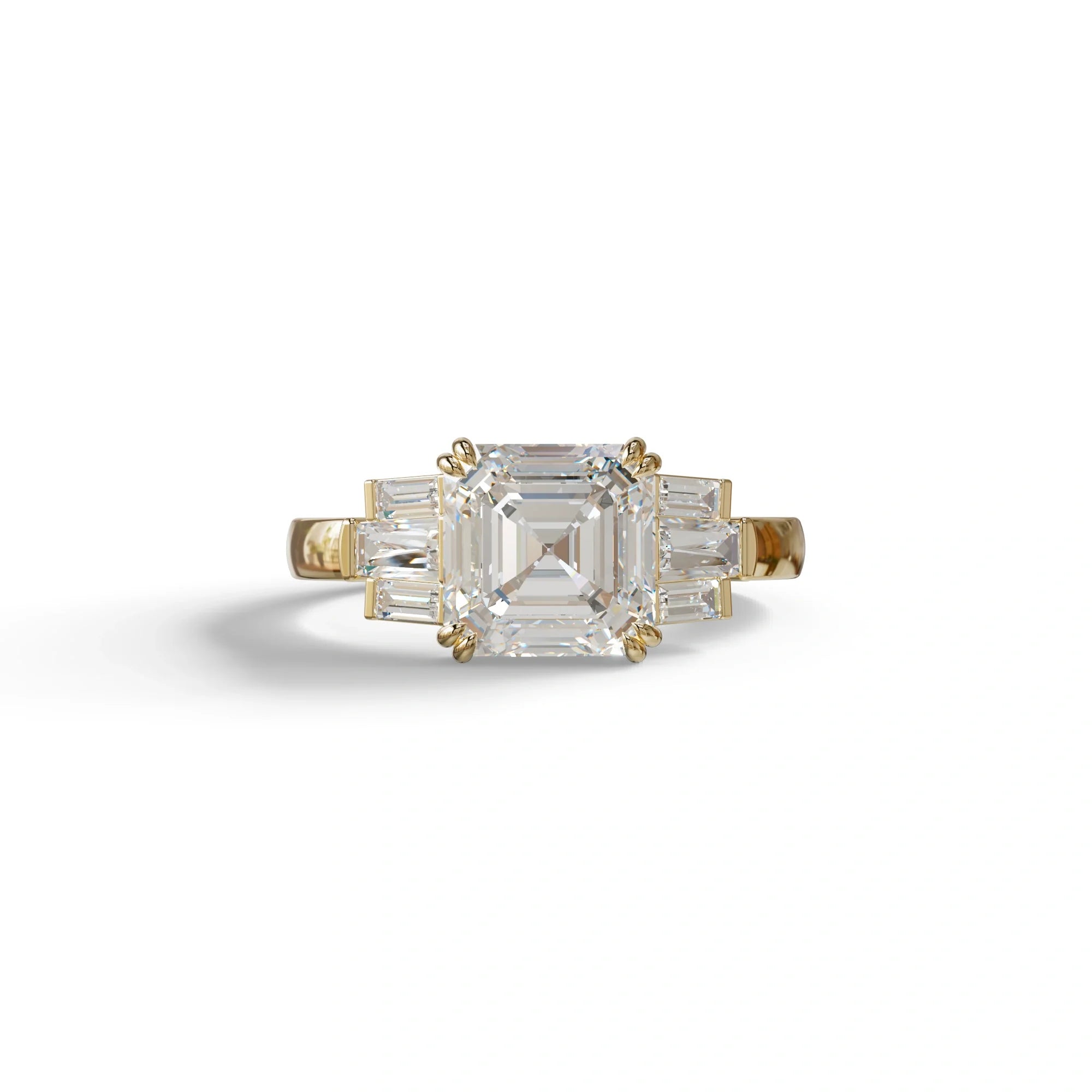 3 Ct E/VVS Colorless Asscher Cut Lab Diamond Double Claw Prong Setting - Celestial - 10K Solid Gold / Yellow Gold