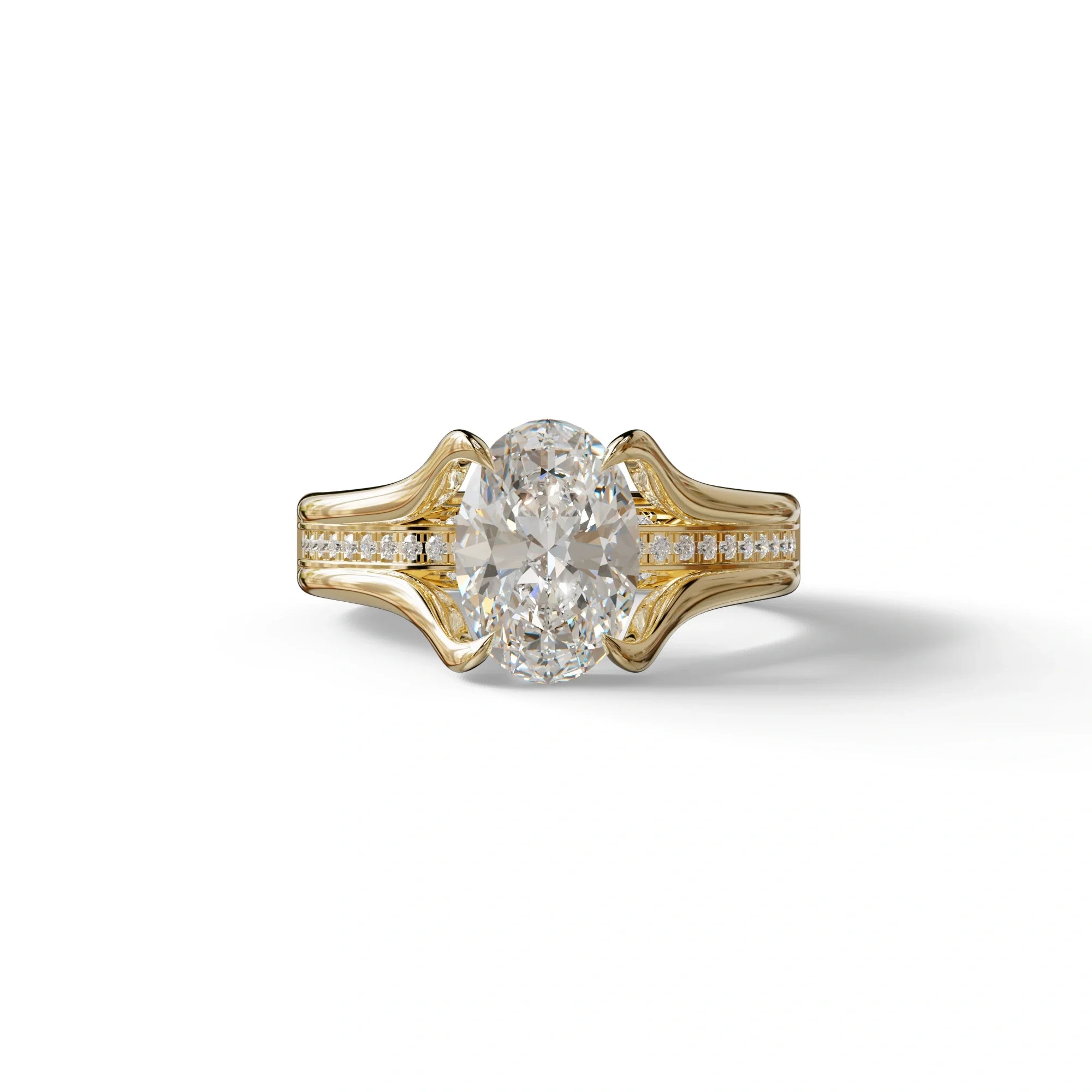 3 Carat E VVS Oval Cut Lab Diamond Engagement Ring - Beverly - 10K Solid Gold / Yellow Gold