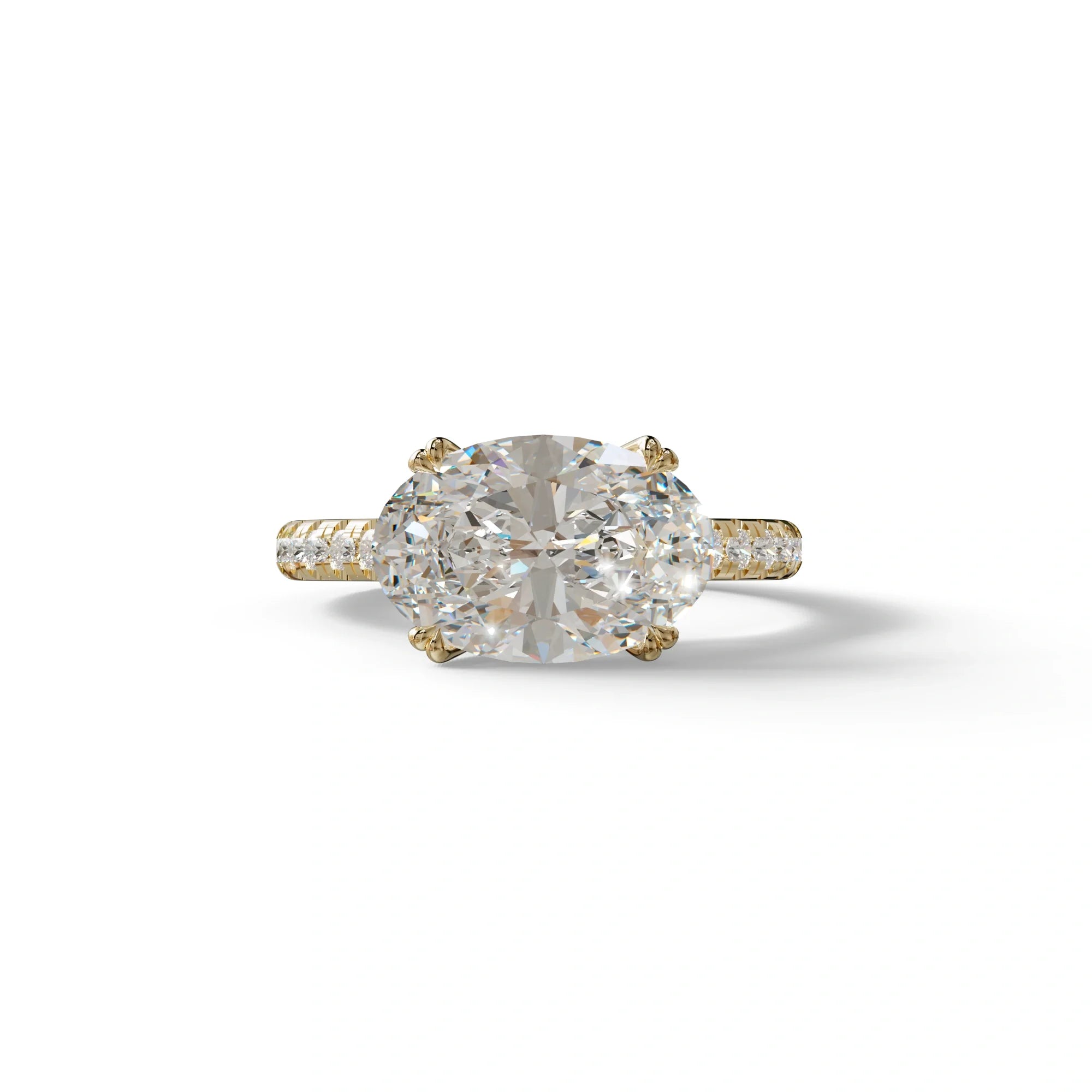 3 Carat Lab Grown Diamond Oval Cut Engagement Ring | East-West Diamond Ring - Ellipse - 10K Solid Gold / Yellow Gold