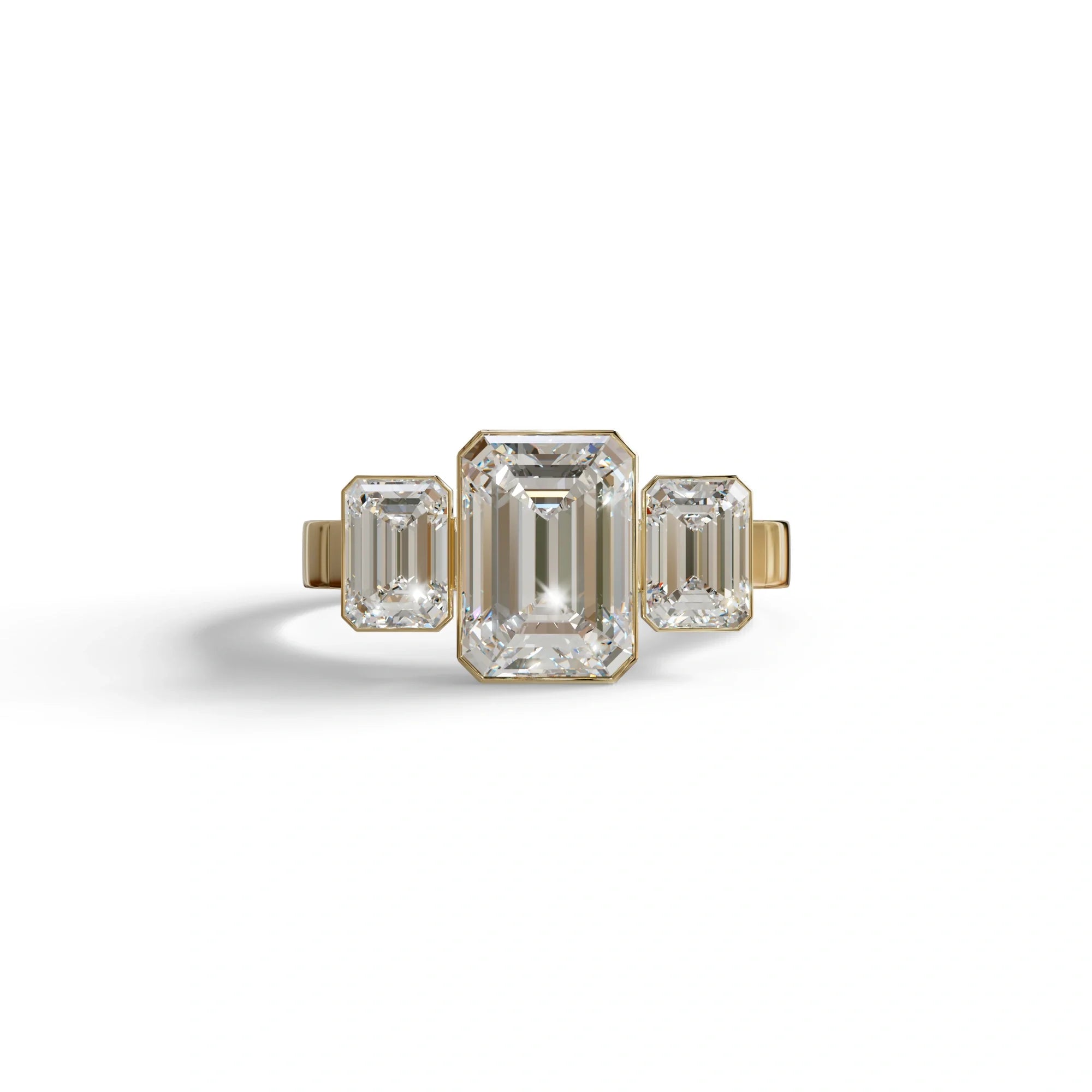 Three Stone 3 carat Center Emerald E VVS Lab Grown Diamond Engagement Ring - Elaris - 10K Solid Gold / Yellow Gold