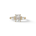 3Ct Radiant & Tapered Cut Lab Grown Diamond Three Stone Engagement Ring - Yana - 10K Solid Gold / Yellow Gold