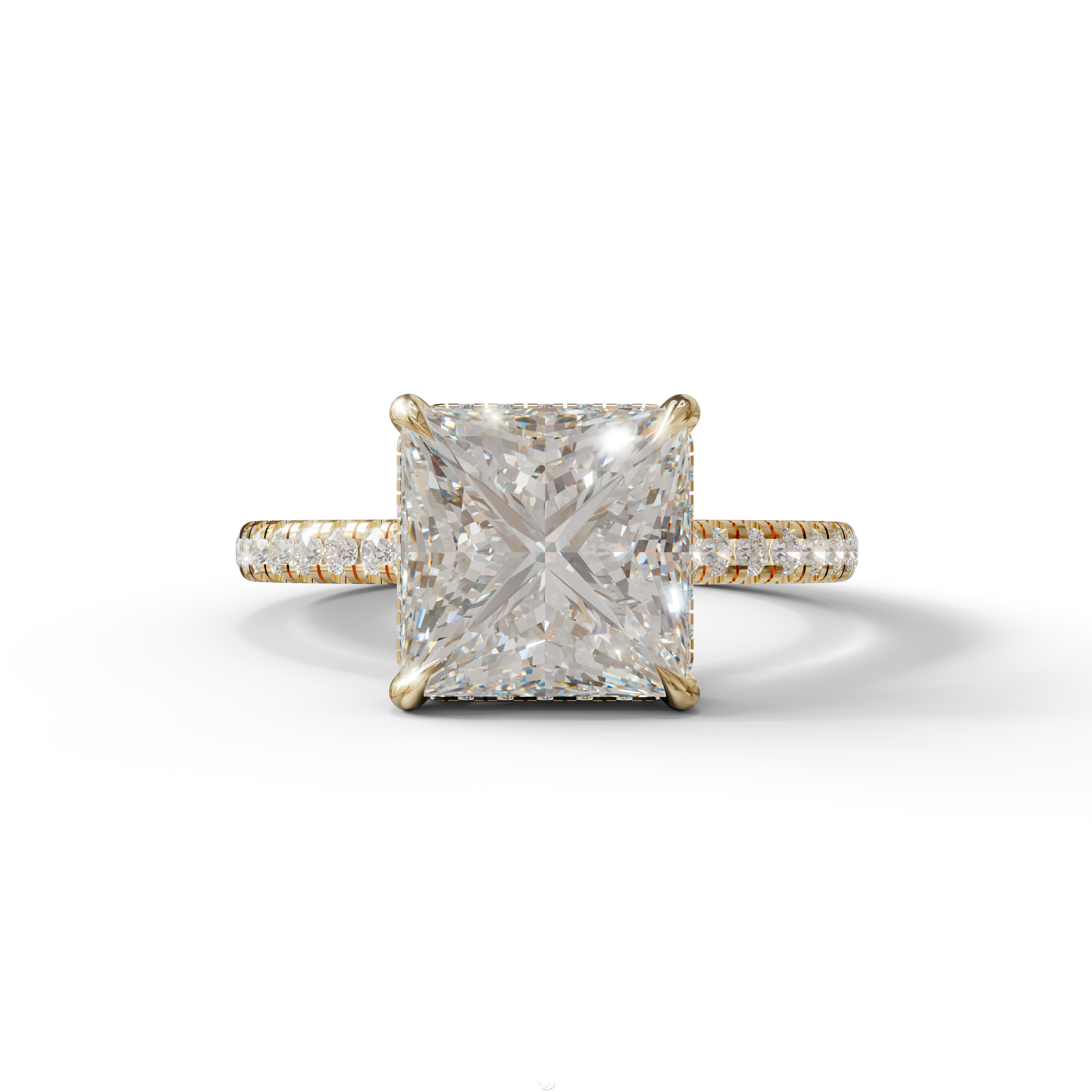 3 Carat E-VVS Princess Cut Hidden Halo Lab Grown Diamond Engagement Ring - 10K Solid Gold / Yellow Gold
