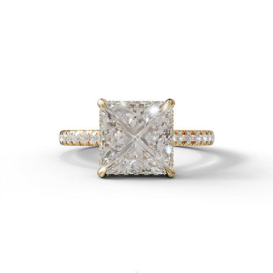 3 Carat E-VVS Square‑Cut Center Stone Engagement Ring – Hidden Halo & Pavé Design