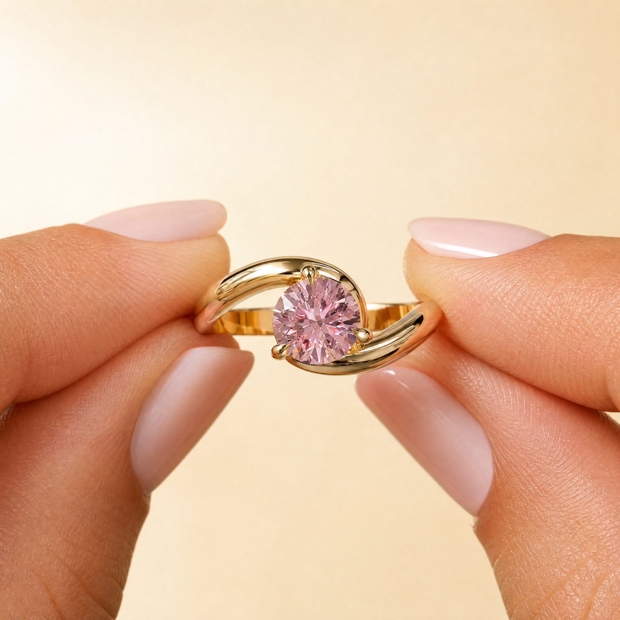 1.5 Carat Pink Lab Grown Diamond Engagement Ring – Round Cut Solitaire | Tauras - Engagement Ring