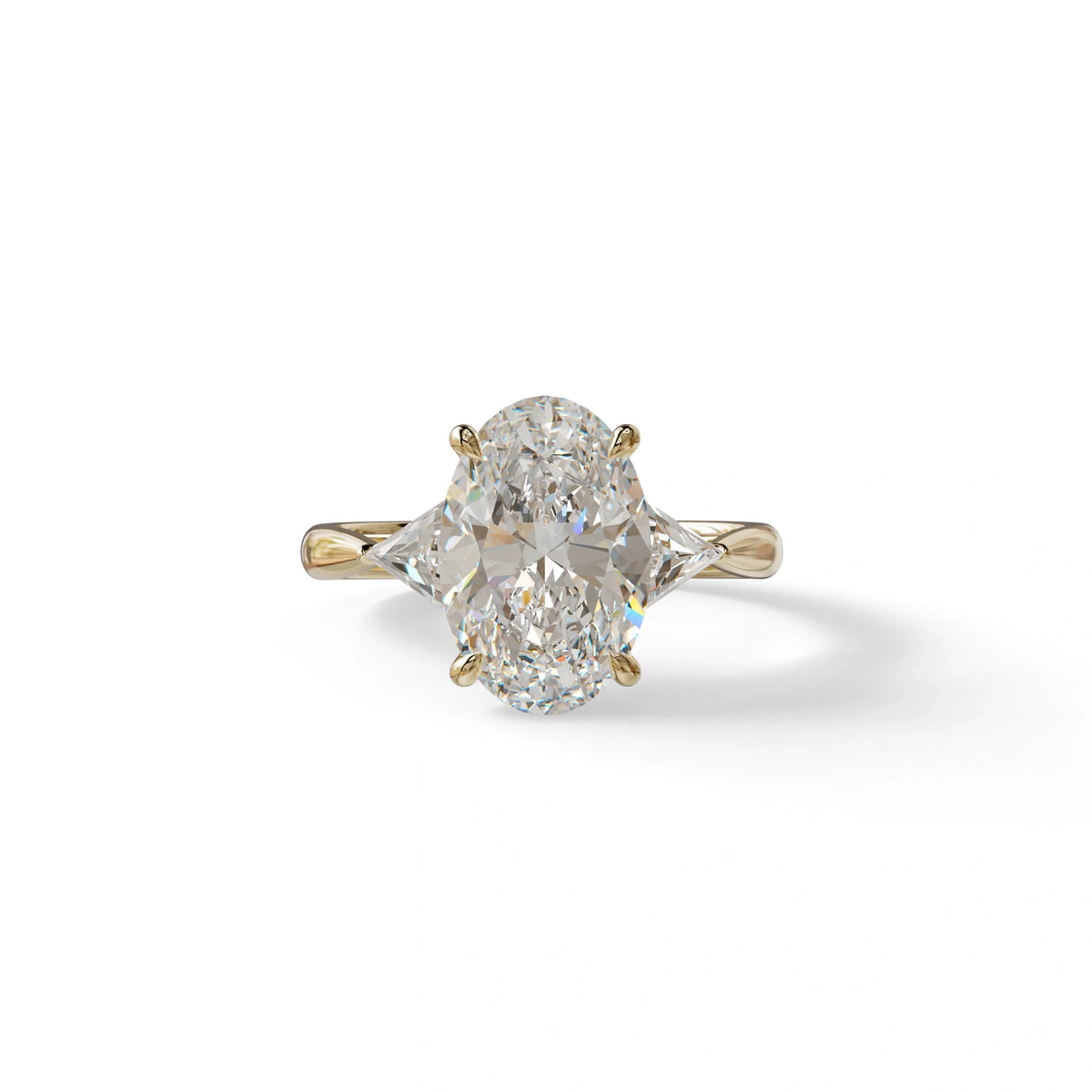 3Ct Oval Cut Lab Grown Diamond Three stone Engagement Ring - Myza - 10K Solid Gold / Yellow Gold