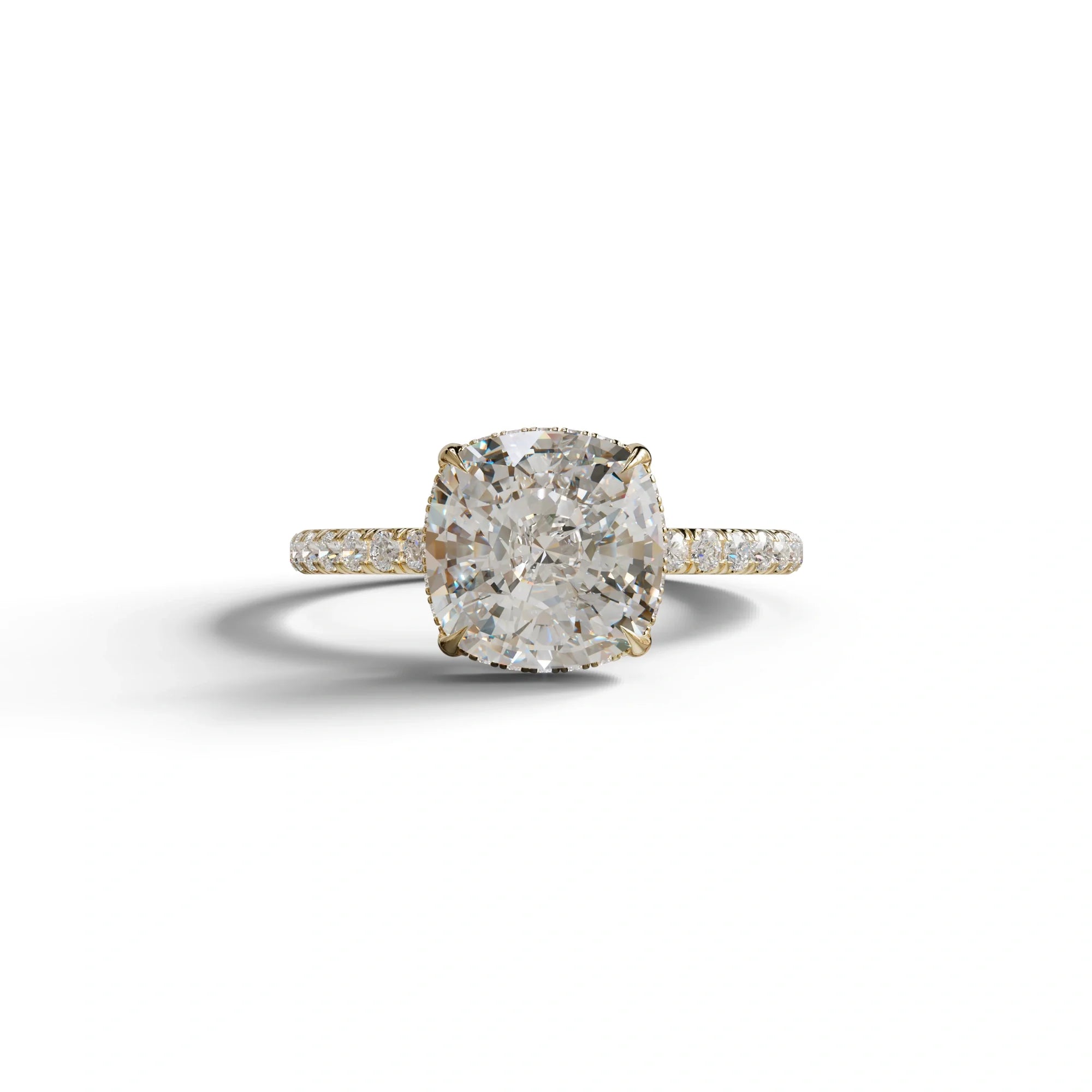 2.5 Carat E-VVS Cushion Cut Hidden Halo & Pave Lab Grown Diamond Ring - 10K Solid Gold / Yellow Gold