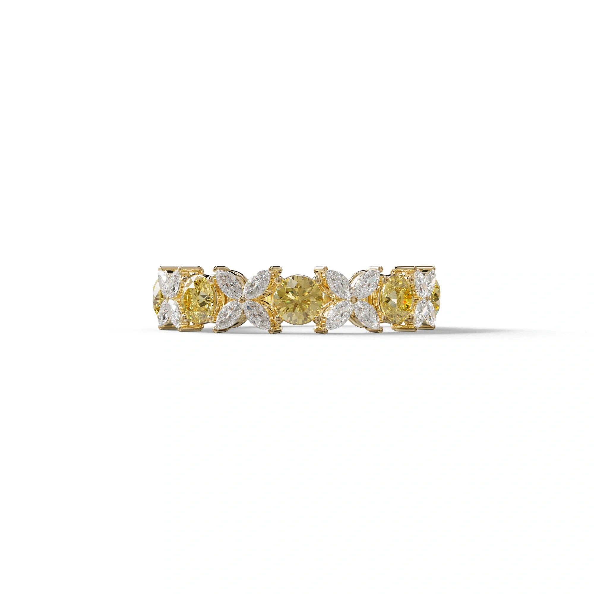 Yellow Gold Marquise & Round Brilliant Diamond Flower Cluster Ring - 18k Gold - 10K Solid Gold / Yellow Gold
