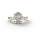 3.75 Carat E/VVS Oval & Tapered Baguette Lab Grown Diamond Three Stone Engagement Ring - 10K Solid Gold / Yellow Gold