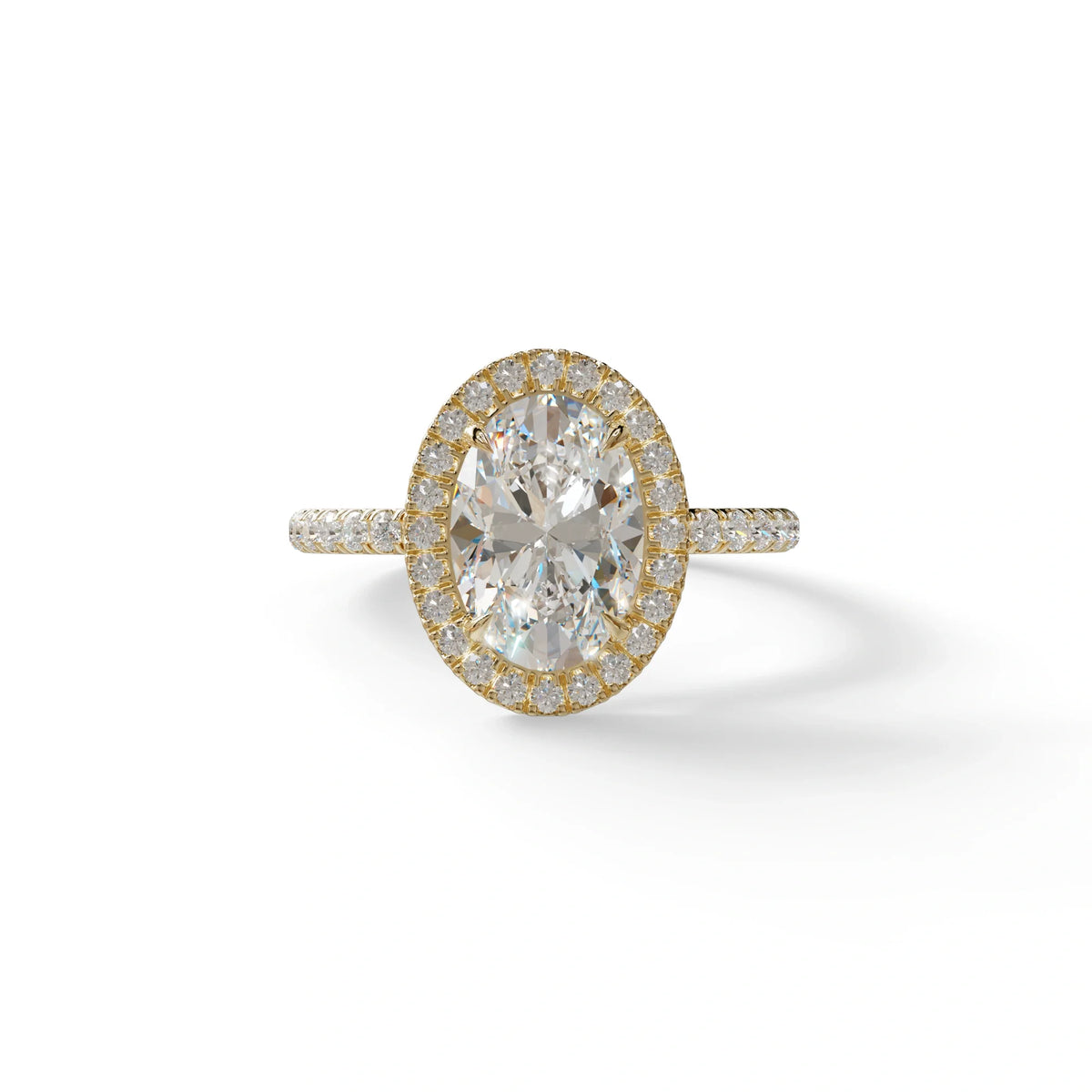 E-VVS Oval Cut Halo & Pave Lab Grown Diamond Engagement Ring - AnnaBella - 2 Carat / 10K Solid Gold / Yellow Gold