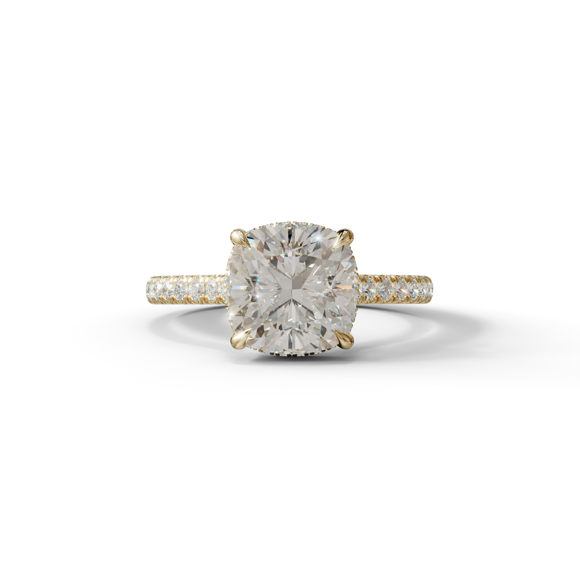 E VVS 2.5 Carat Cushion Cut Hidden Halo & Pave Lab Diamond Ring - Éblouissant - 10K Solid Gold / Yellow Gold