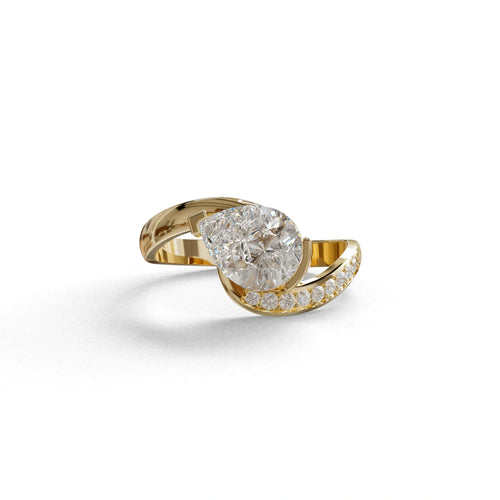 1 Carat E VVS Pear Cut Unique Lab Grown Diamond Ring - Capricorn - 10K Solid Gold / Yellow Gold