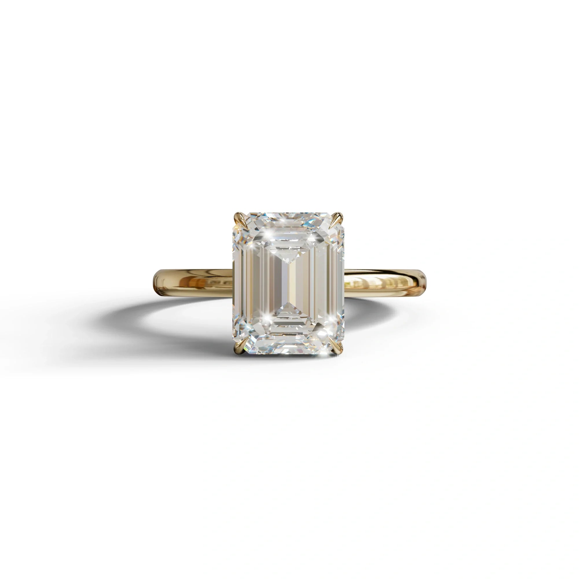 E-VVS Emerald Cut Solitaire Lab Grown Diamond Engagement Ring - Vanessa - 2 Carat / 10K Solid Gold / Yellow Gold