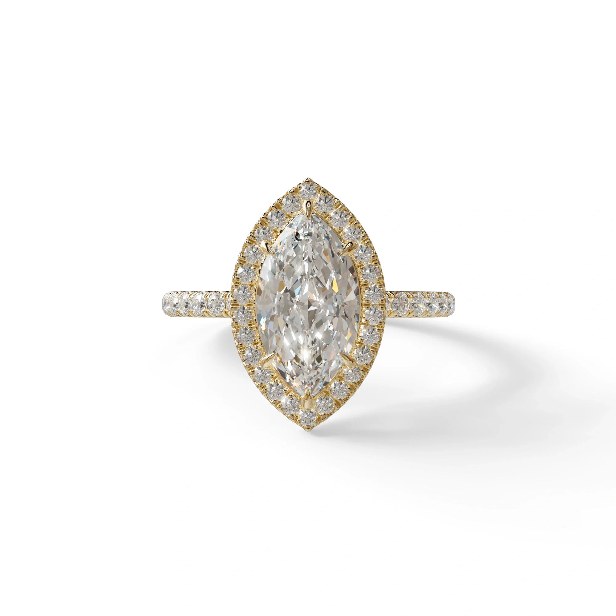 E-VVS Marquise Cut Halo & Pave Lab Grown Diamond Engagement Ring - Simplicity - 2 Carat / 10K Solid Gold / Yellow Gold