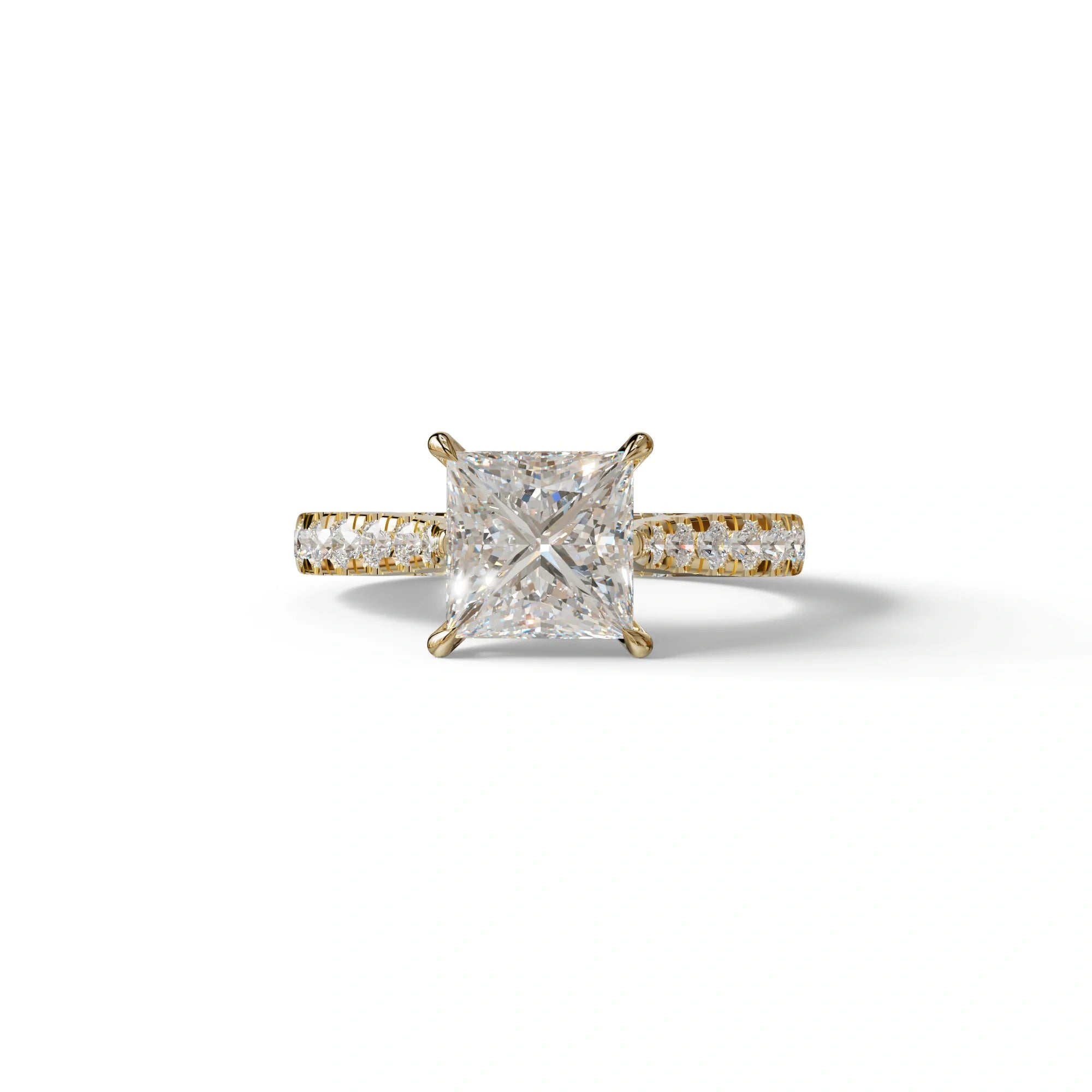 2.5 Carat E VVS Princess Cut Hidden Halo & Pave Lab Diamond Ring - Aries - 10K Solid Gold / Yellow Gold