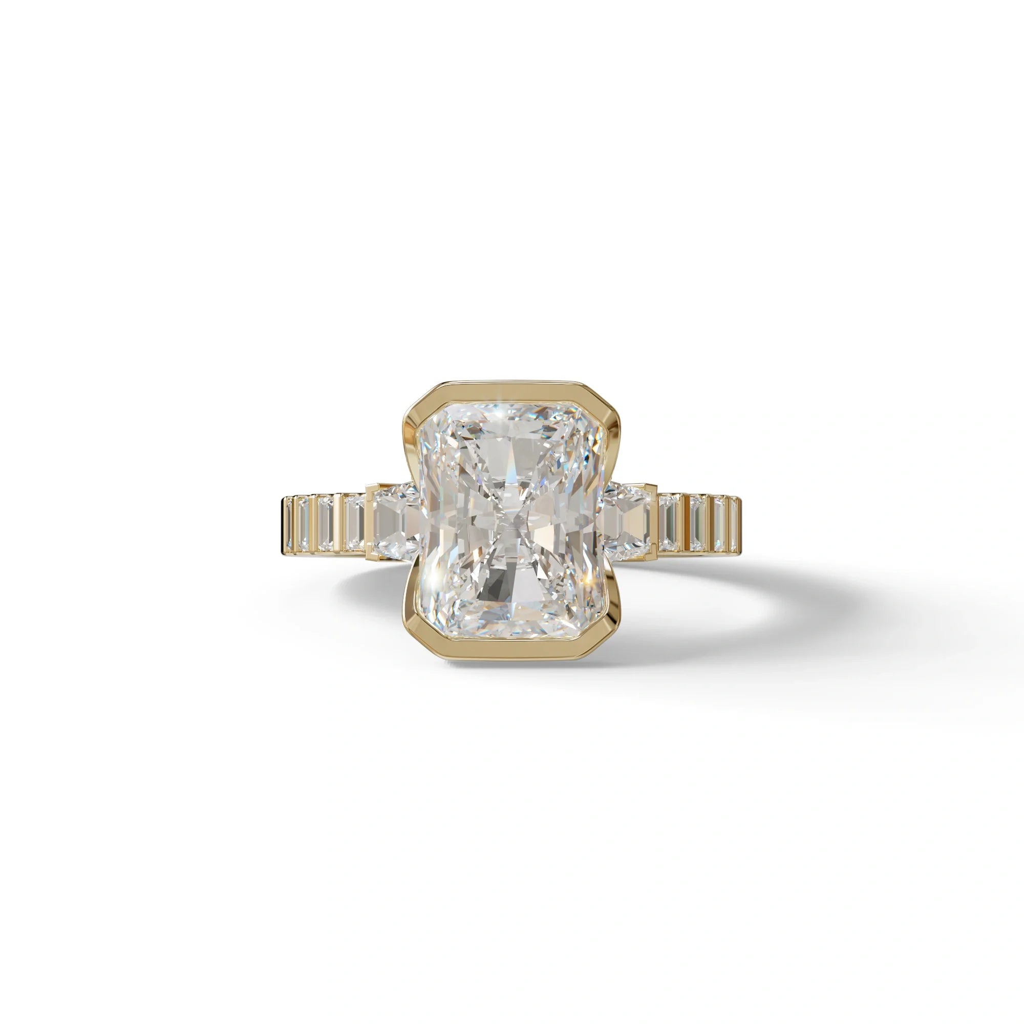 3 Carat Radiant Cut Lab Diamond Engagement Ring | Half Bezel Set Ring - Adiamor - 10K Solid Gold / Yellow Gold