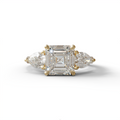 3 Carat E-VVS Asscher Cut Lab Diamond In 3 Stones Claw Prongs Setting Ring - 10K Solid Gold / Yellow Gold