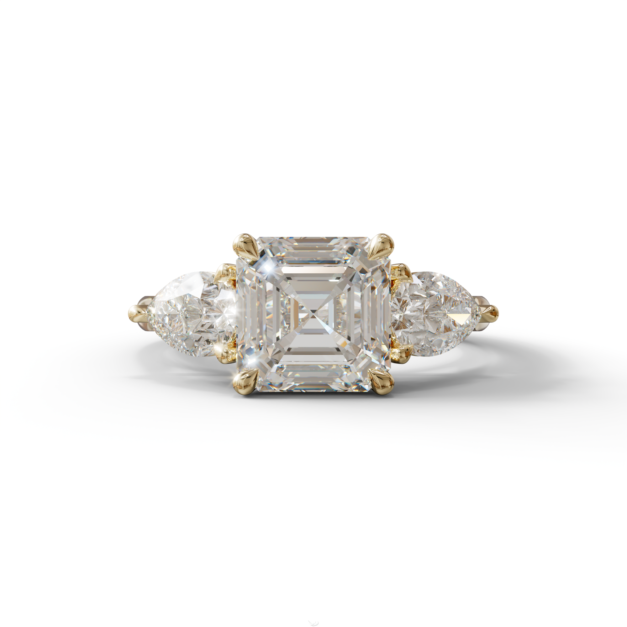 3 Carat E-VVS Asscher Cut Lab Diamond In 3 Stones Claw Prongs Setting Ring - 10K Solid Gold / Yellow Gold