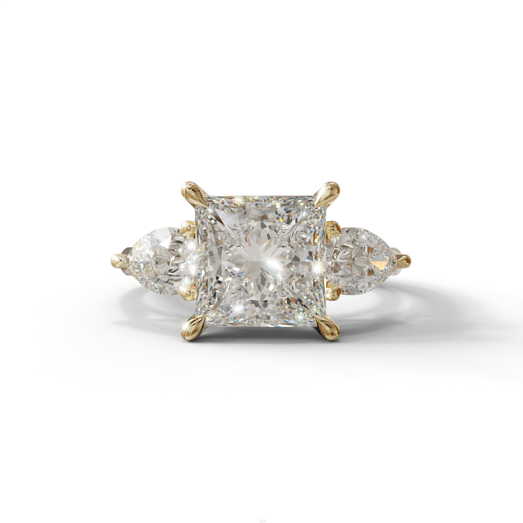 3 Carat E/VVS Princess Cut Lab Diamond In 3 Stones Claw Prongs Setting Ring - 10K Solid Gold / Yellow Gold